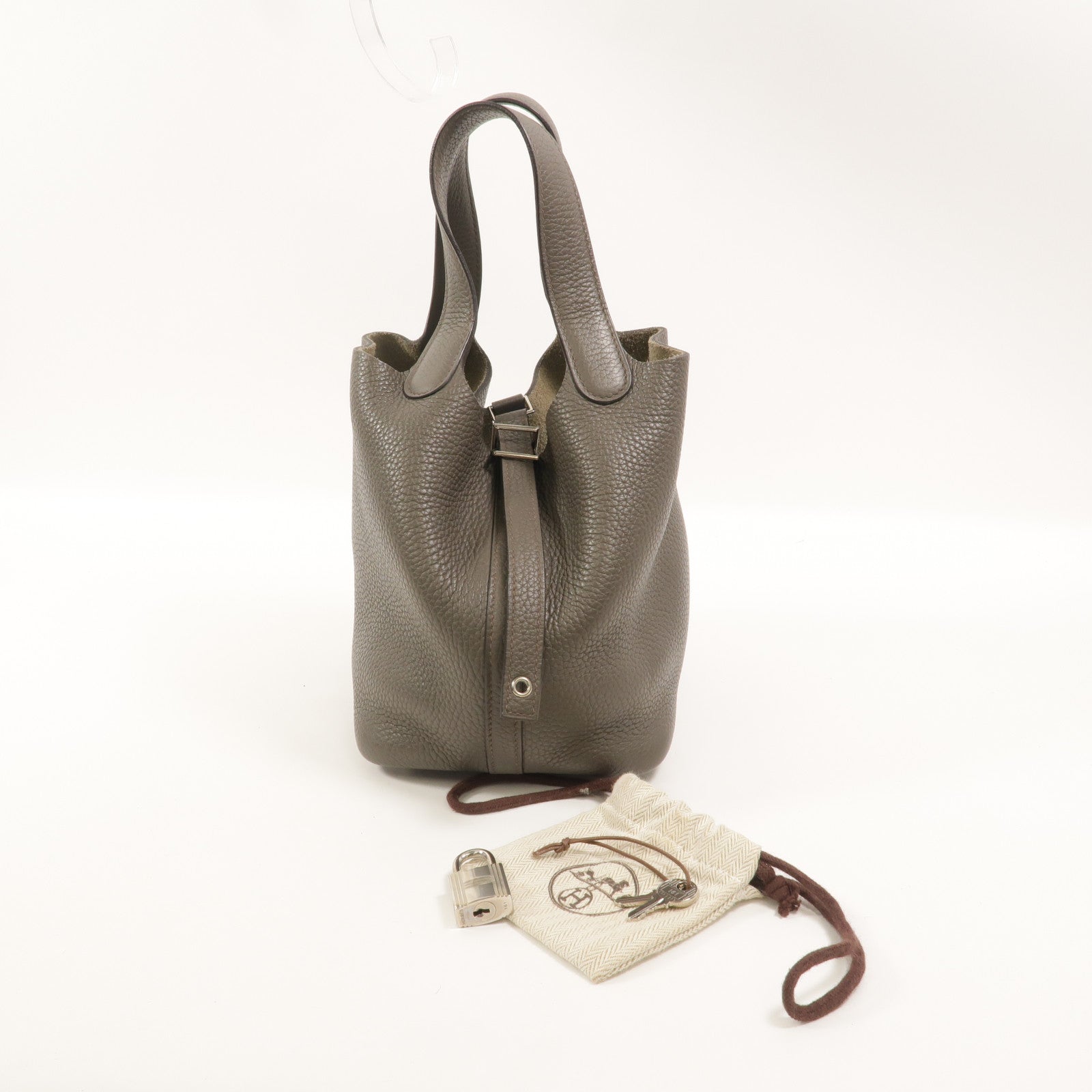 HERMES Clemence皮革Picotin PM手挽袋Etain