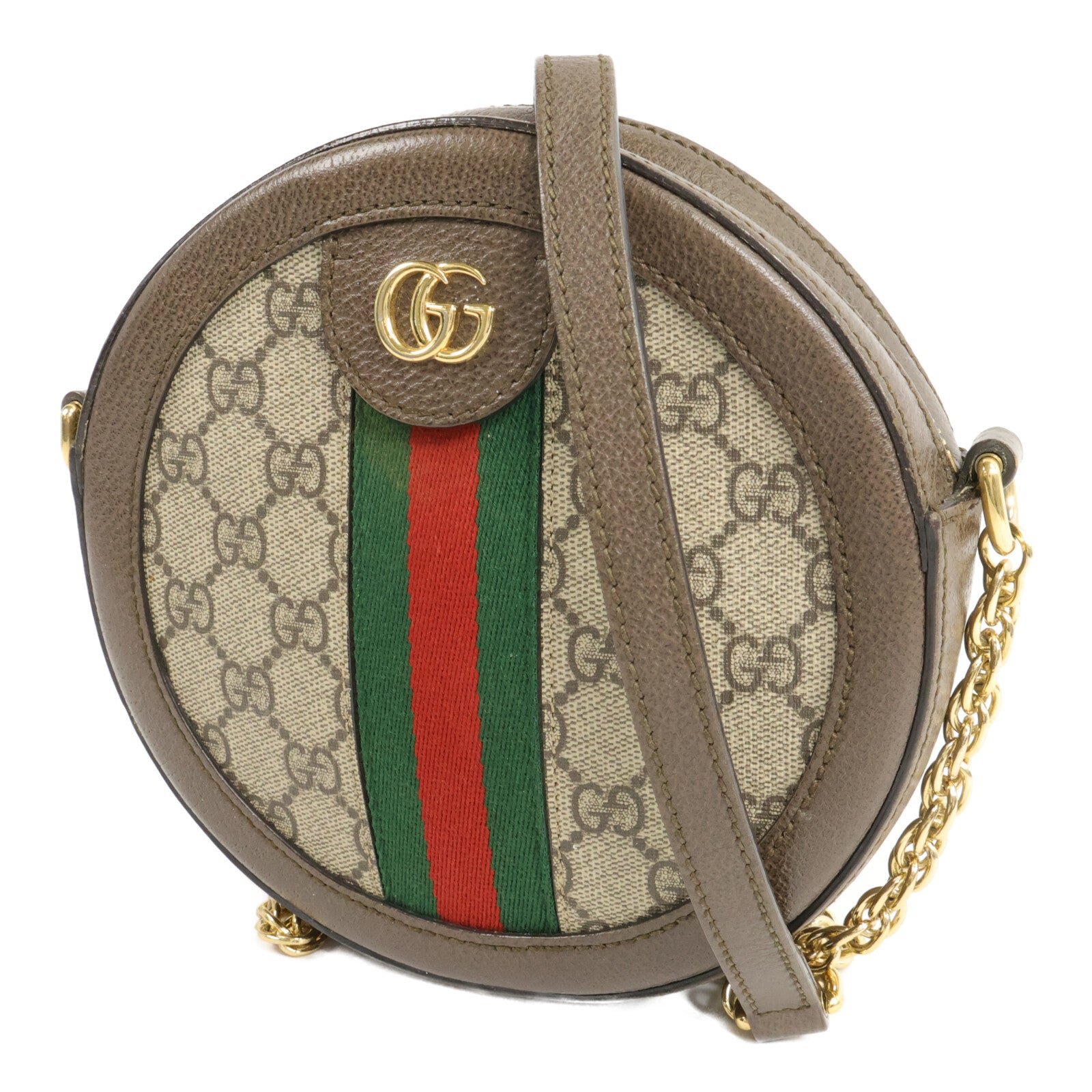 GUCCI 塗層帆布Ophidia Mini GG Round Bag鏈帶肩背袋