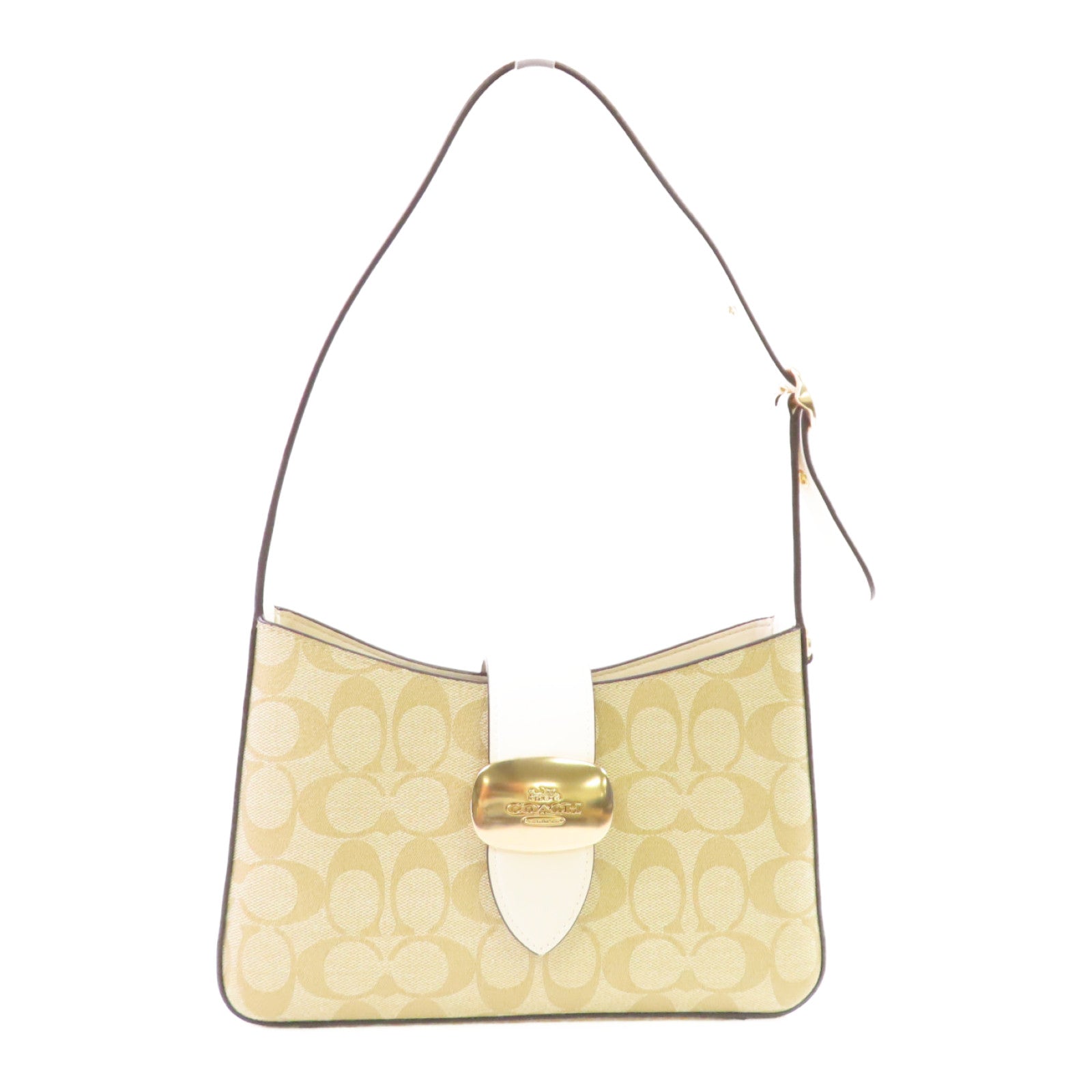 COACH 塗層帆布Eliza Shoulder Bag金扣肩背袋啡色/白色