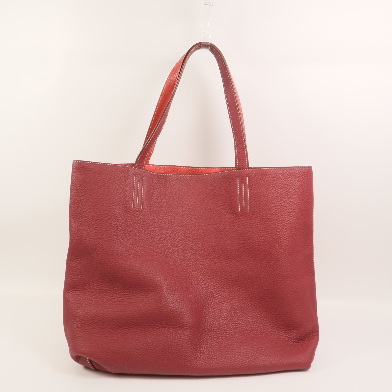 HERMES Clemence皮革Double Sens 36手挽袋Rouge H/Bougainville