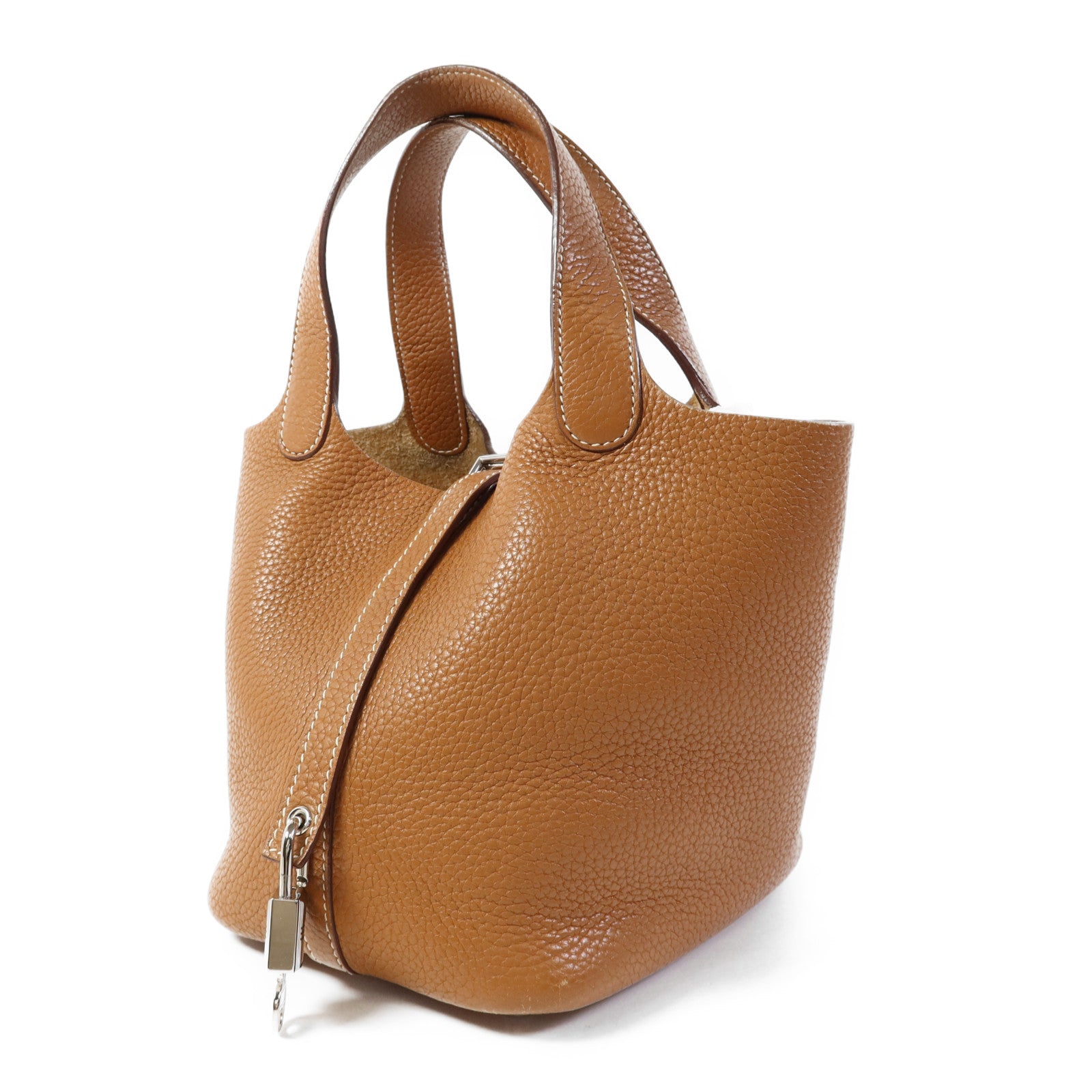 HERMES Clemence皮革Picotin PM銀扣手挽袋Gold