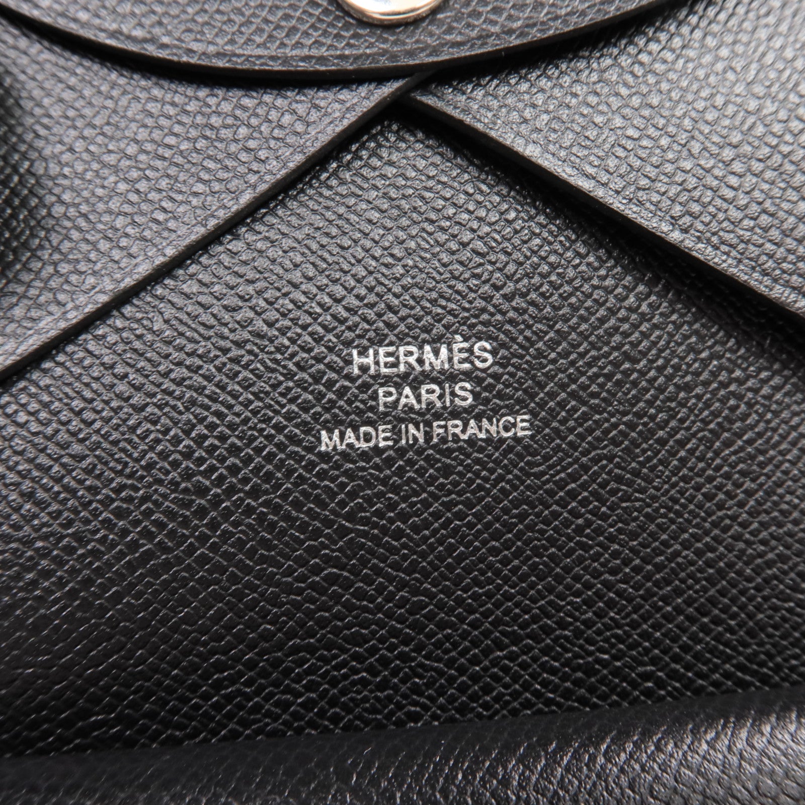 HERMES Madame皮革Calvi Duo銀扣卡片套Noir