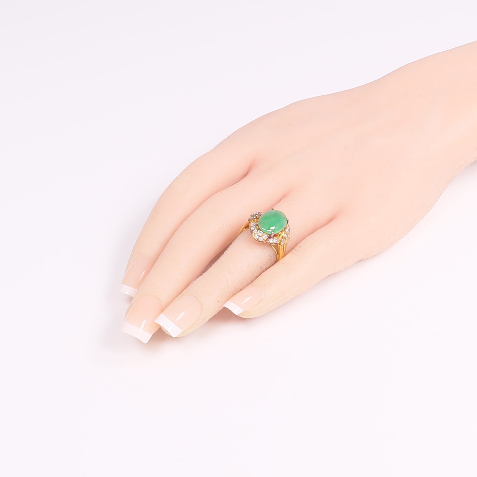 JEWELRY 18K黃金Jade Diamond Ring翡翠/鑽石戒指US#5.75