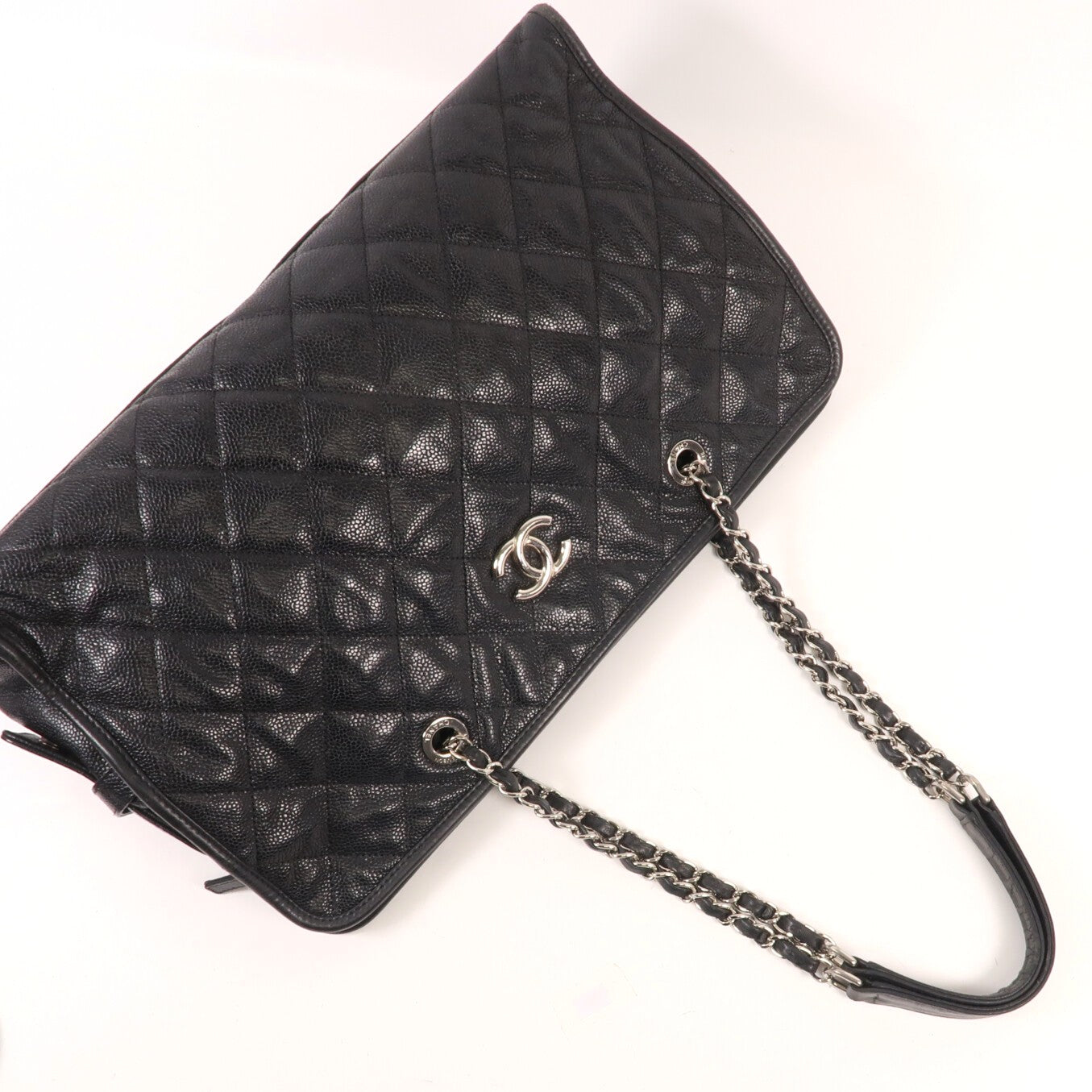 CHANEL 牛皮皮革Chain Shoulder銀扣鏈帶肩背袋