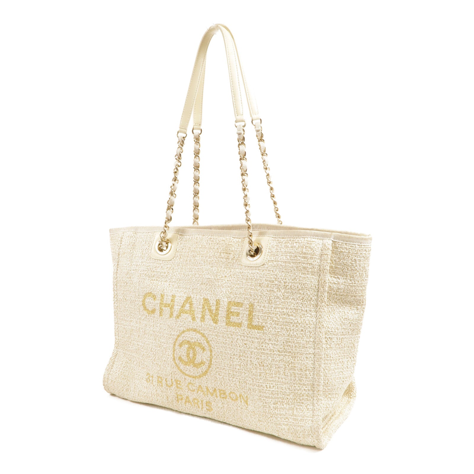 CHANEL 帆布Deauville Tote Bag鏈帶手挽袋