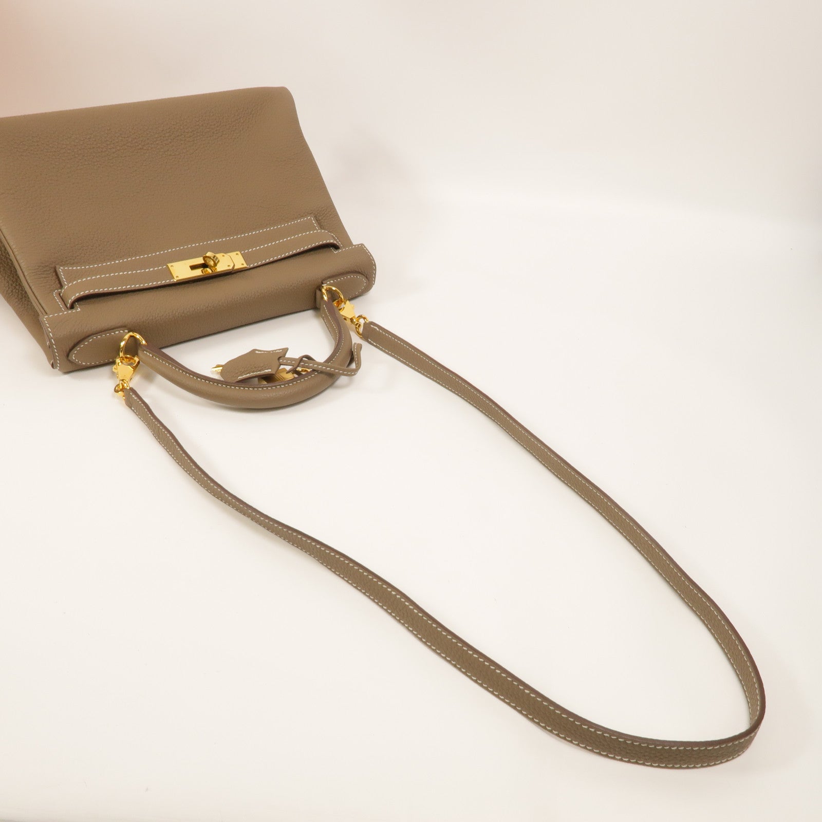 HERMES Togo皮革Kelly 28手挽肩背兩用袋Etoupe
