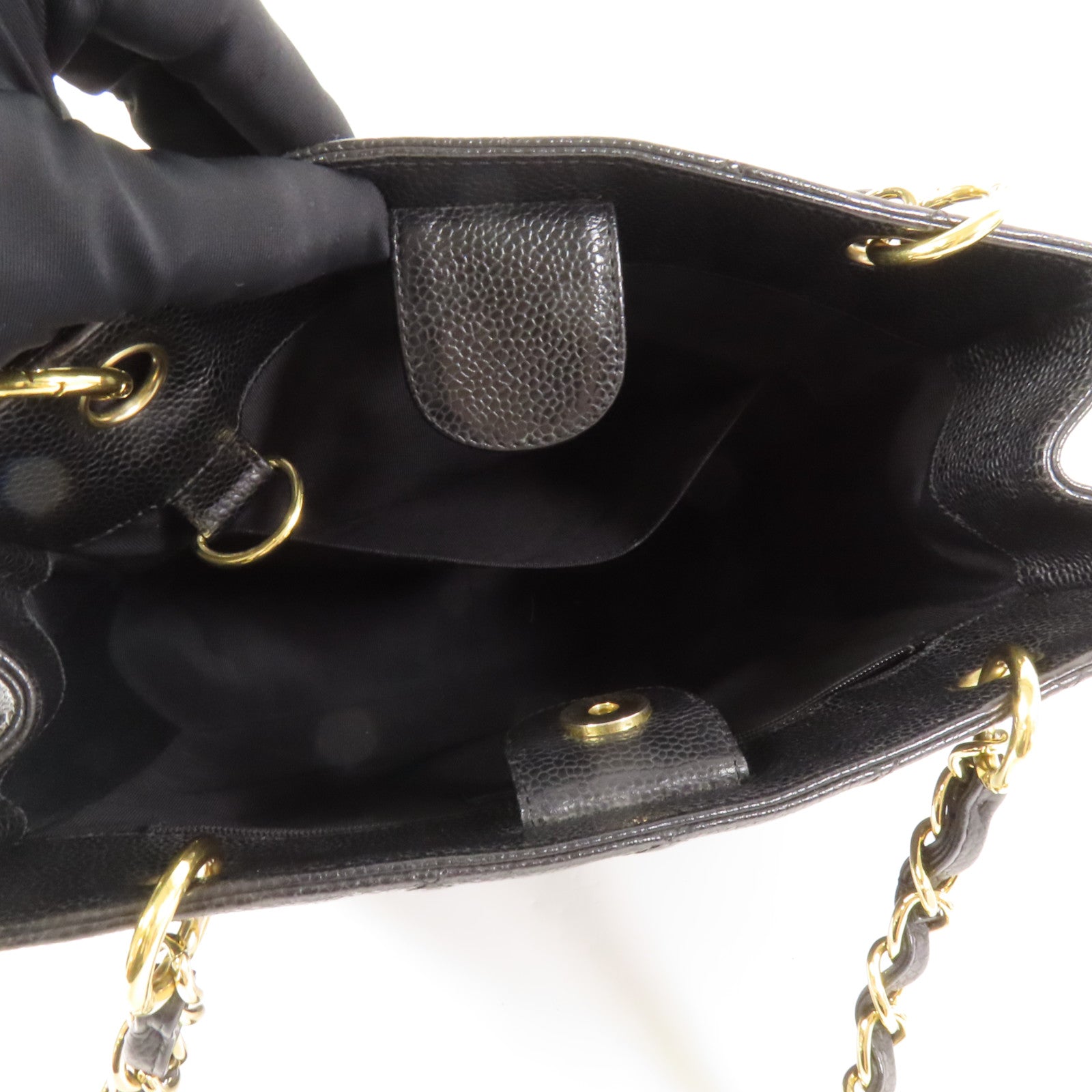 CHANEL 牛皮皮革Petite Shopping Tote金扣鏈帶肩背袋