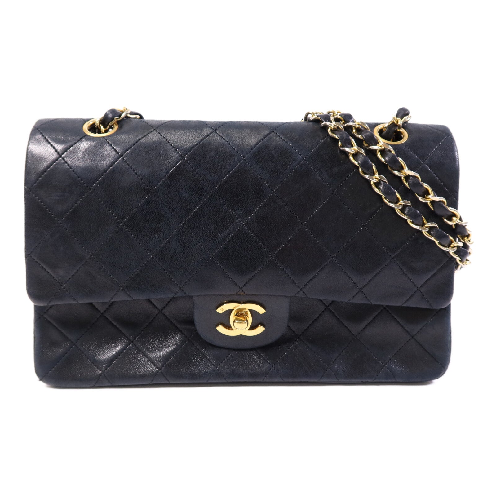 CHANEL 羊皮皮革Vintage Chain Shoulder金扣鏈帶肩背袋