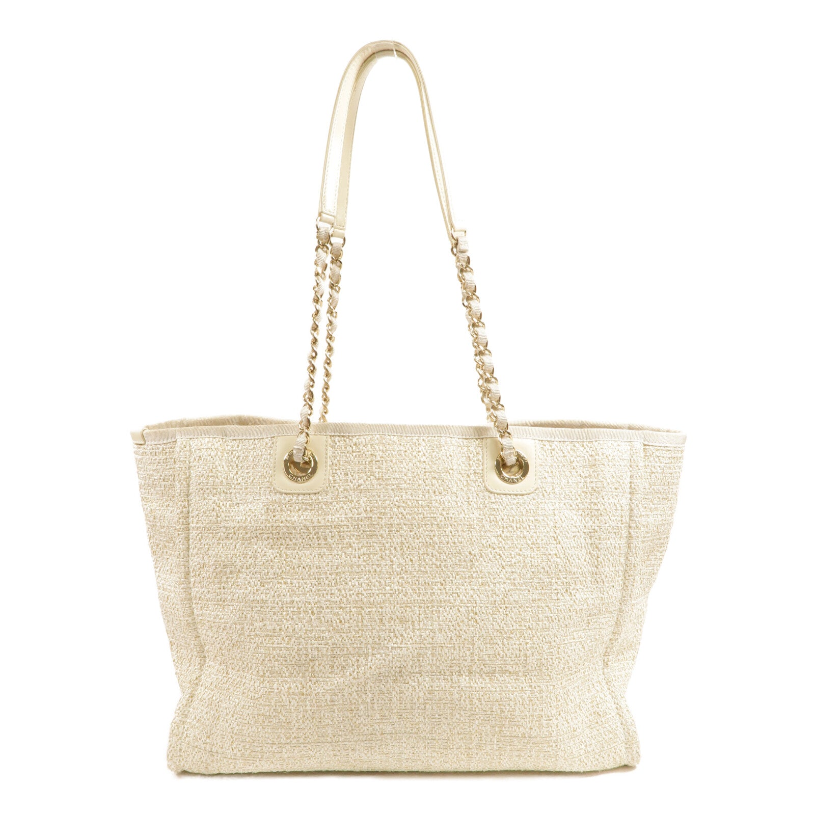 CHANEL 帆布Deauville Tote Bag鏈帶手挽袋