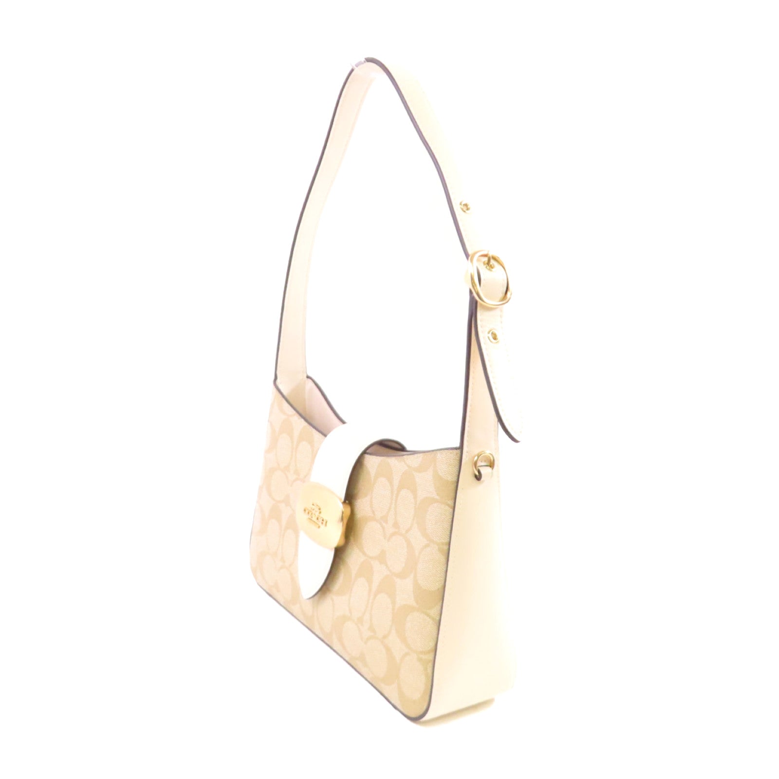 COACH 塗層帆布Eliza Shoulder Bag金扣肩背袋啡色/白色