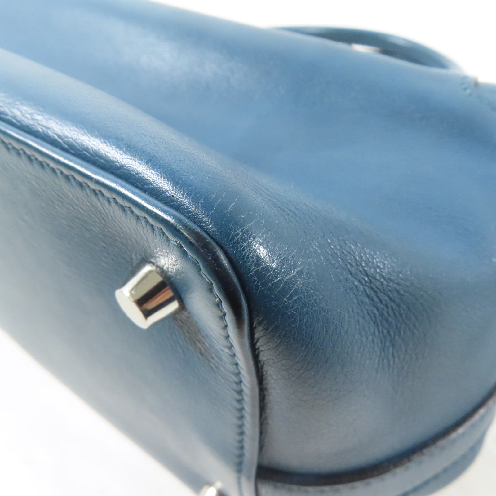 HERMES Swift皮革Toolbox銀扣手挽肩背兩用袋Bleu Agate/藍色