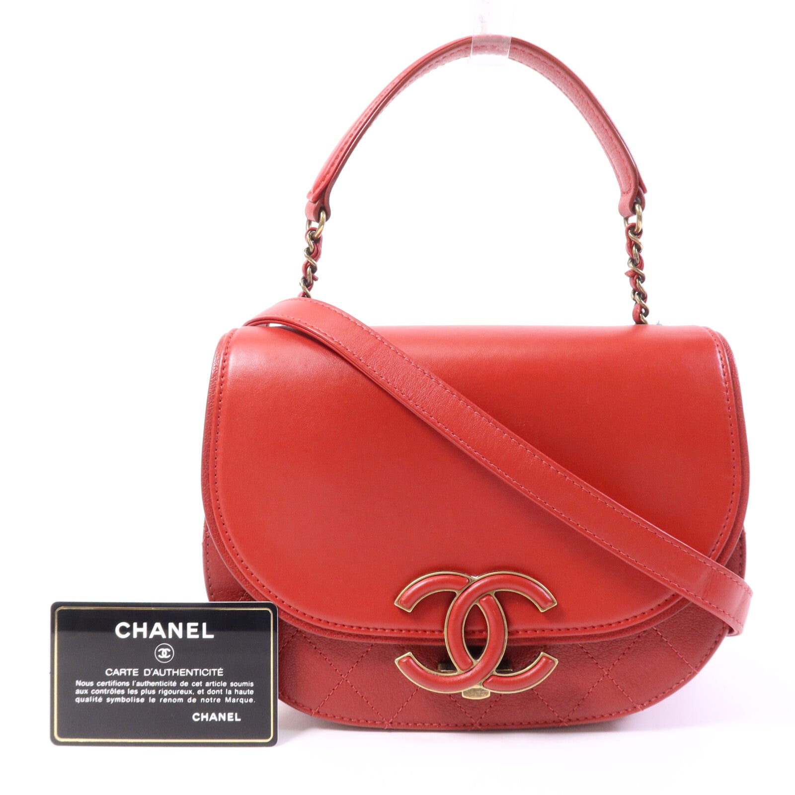 CHANEL 羊皮皮革Coco Curve Flap金扣鏈帶肩背袋