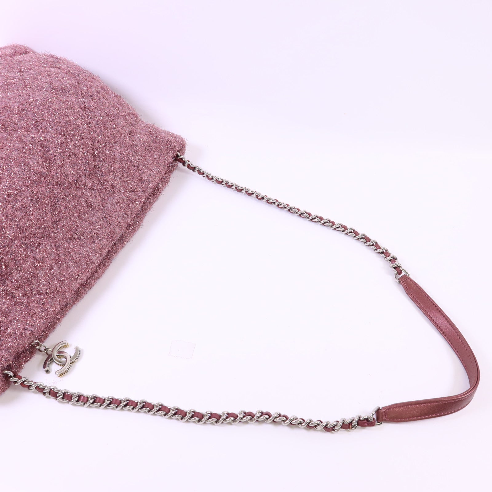 CHANEL 針織布料Shoulder Bag銀扣鏈帶肩背袋