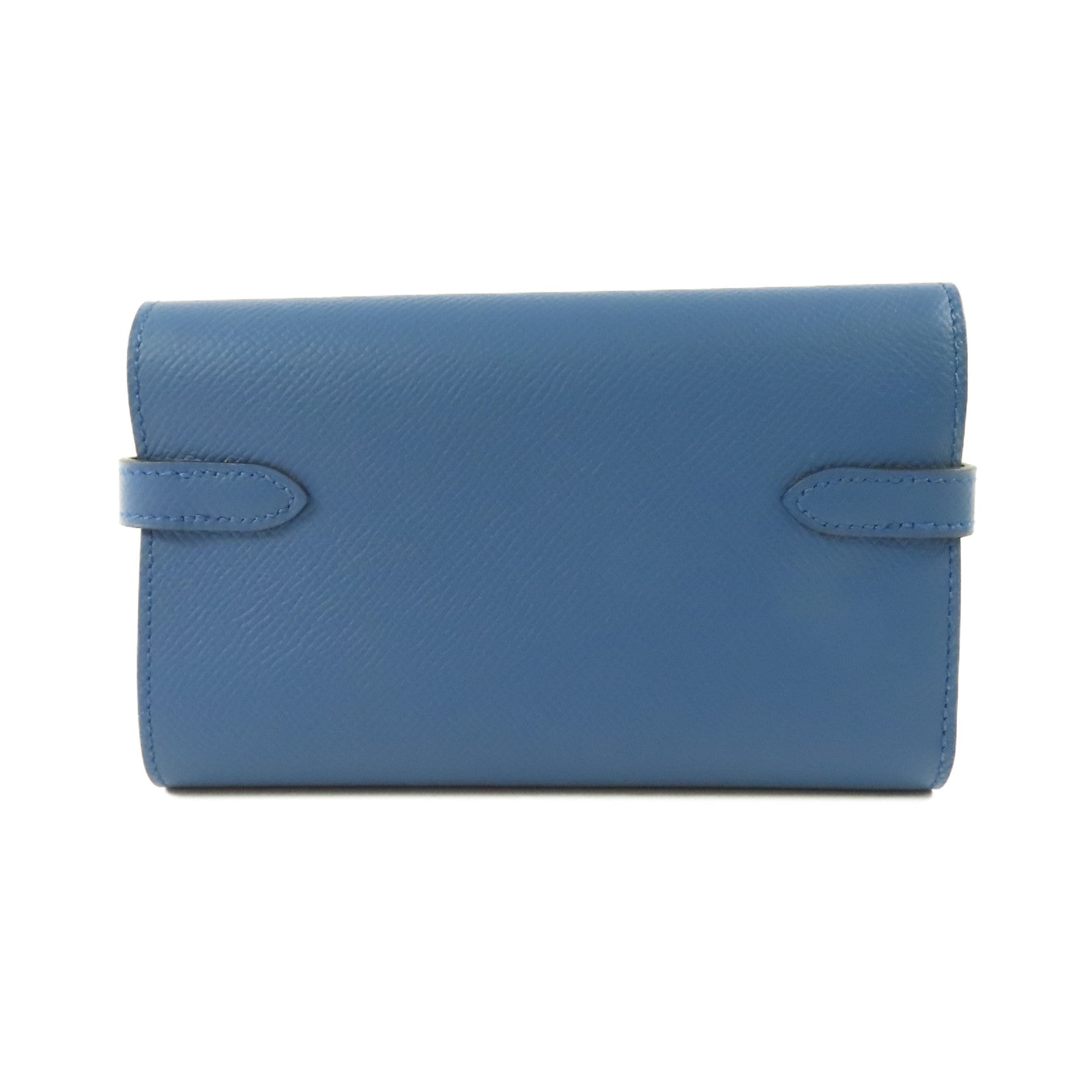 HERMES 【激減優惠】Epsom皮革Kelly Short Wallet銀扣錢包7E Bleu Brighton