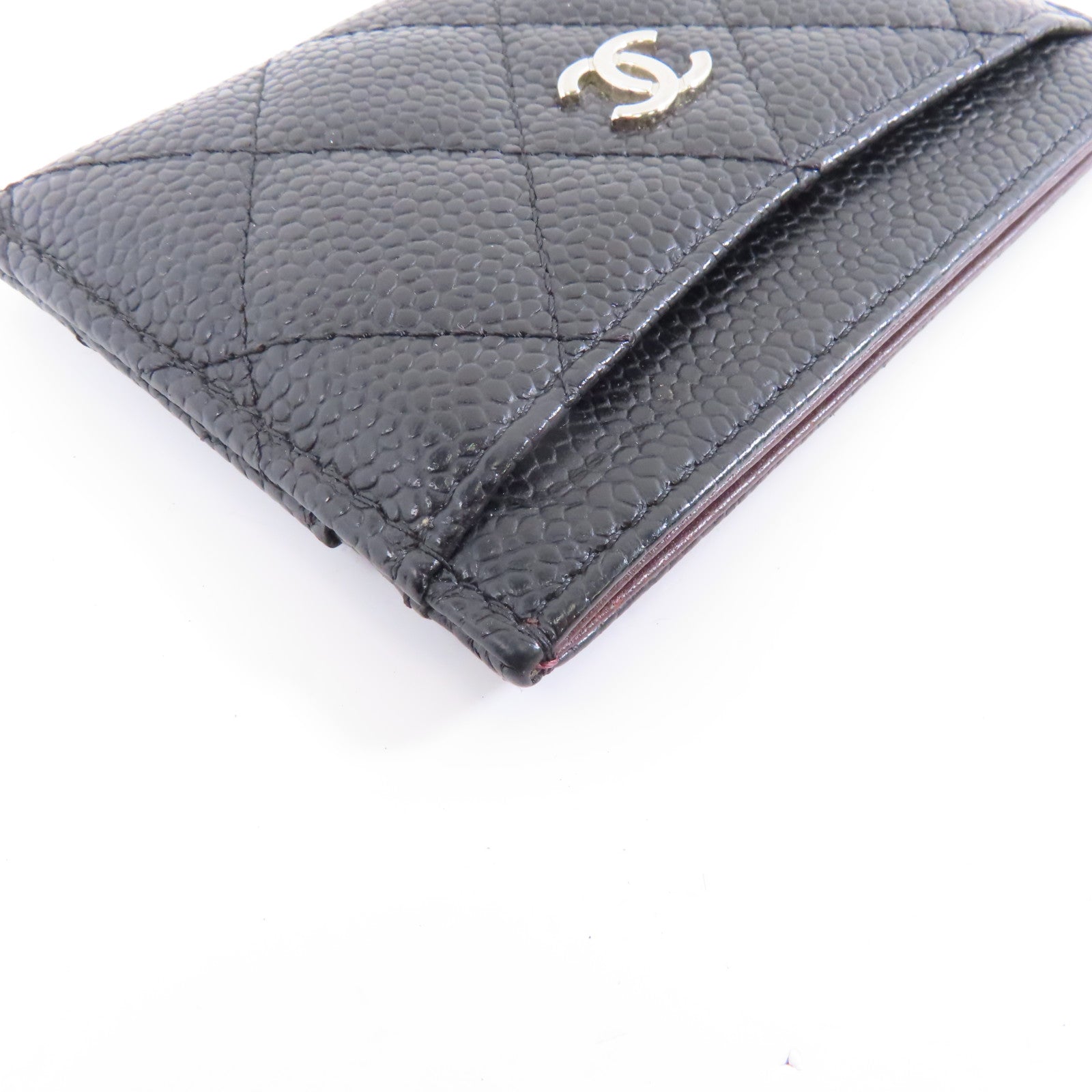 CHANEL 菱格Caviar皮革Card Case銀扣卡片套黑色
