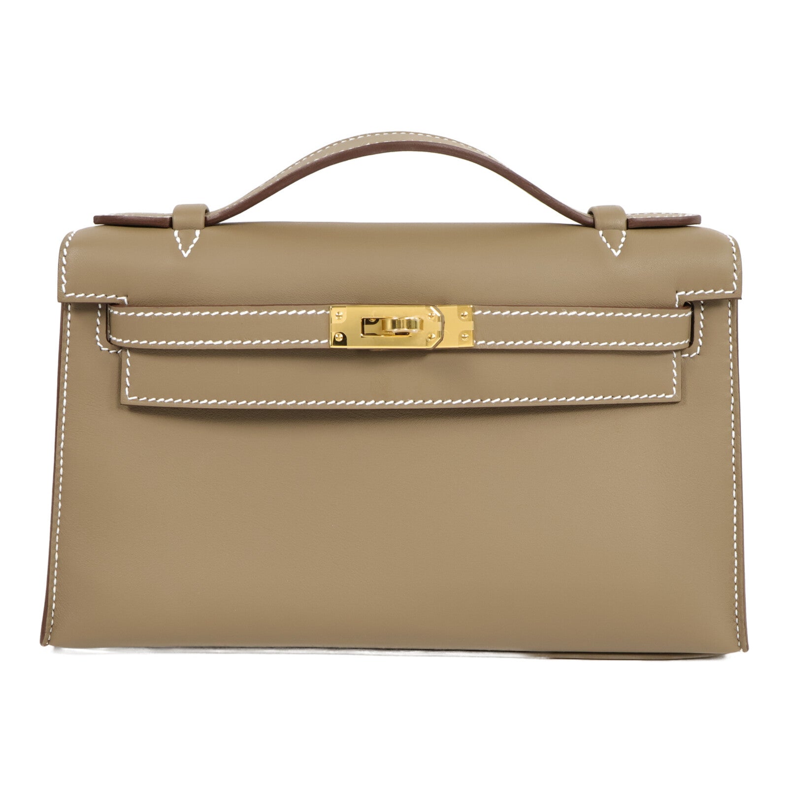 HERMES Veau Swift皮革Kelly Pochette手挽袋Etoupe