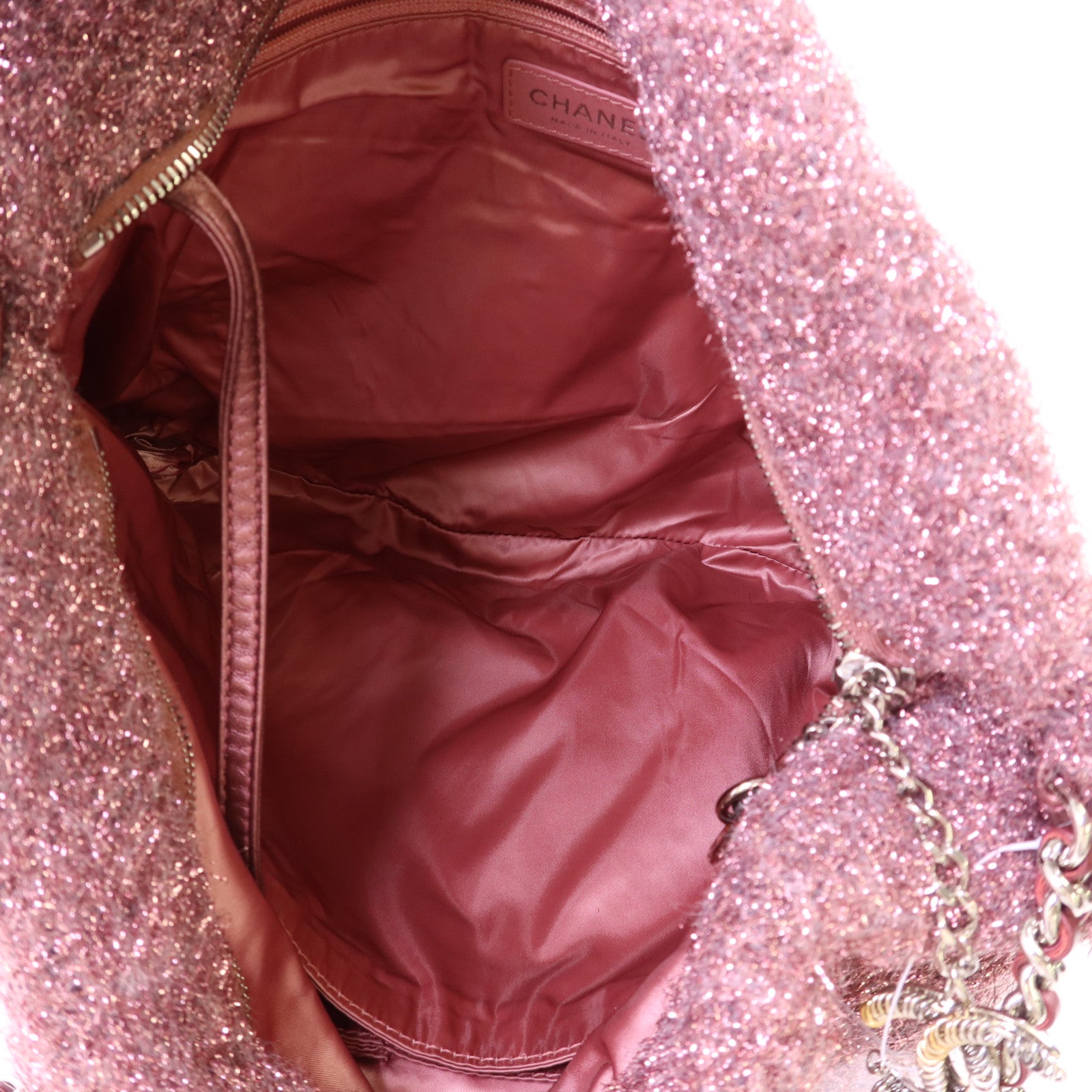 CHANEL 針織布料Shoulder Bag銀扣鏈帶肩背袋