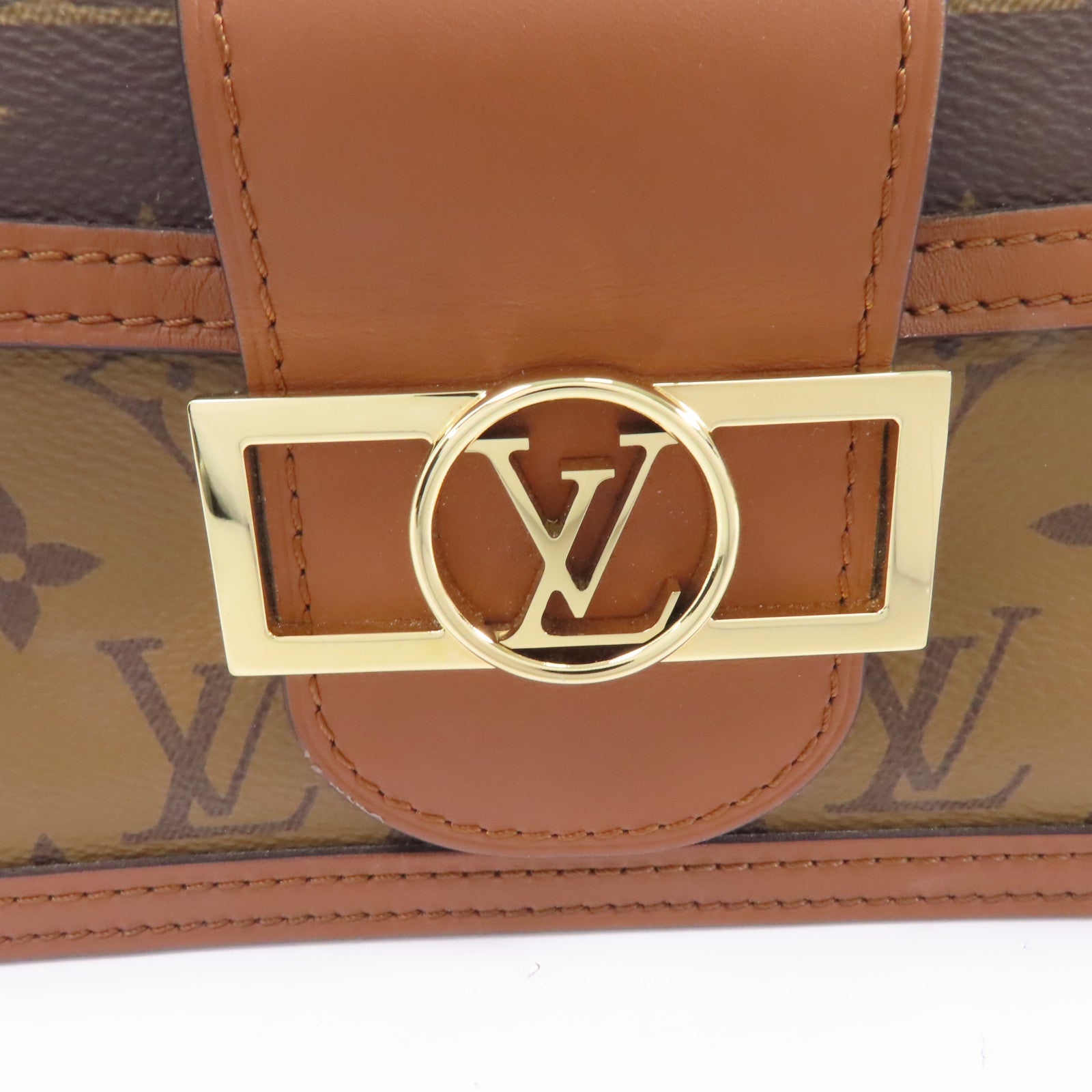 LOUIS VUITTON 【激減優惠】Monogram/Monogram Reverse Mini Dauphine金扣鏈帶肩背袋啡色