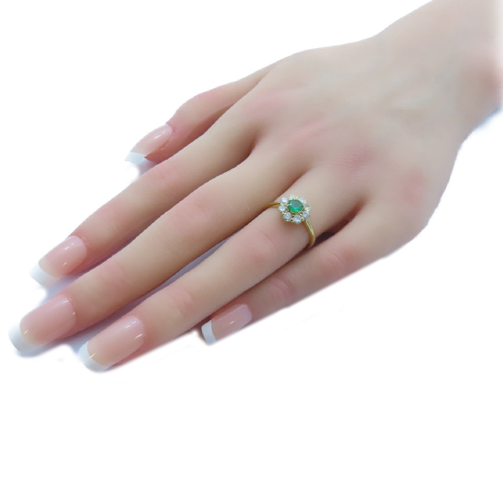 JEWELRY 18K黃金Emerald Ring0.24ct綠寶石/0.64ct鑽石戒指US#5.75