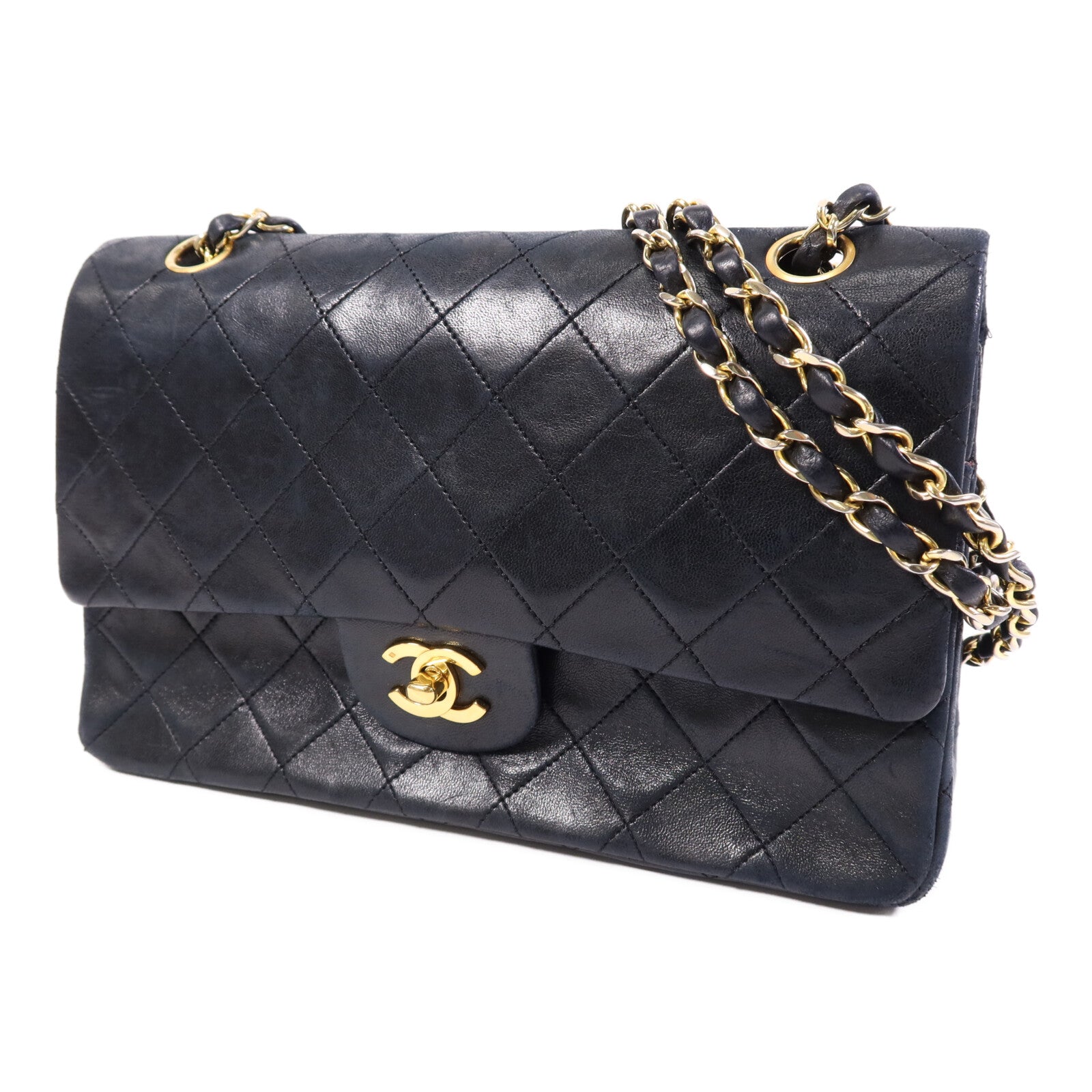CHANEL 羊皮皮革Vintage Chain Shoulder金扣鏈帶肩背袋