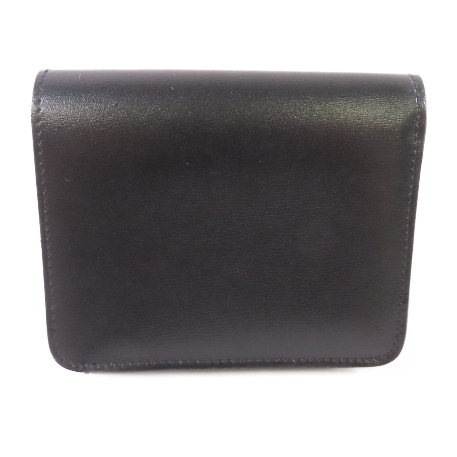 CELINE 牛皮皮革Triomphe Compact Wallet金扣短錢包黑色