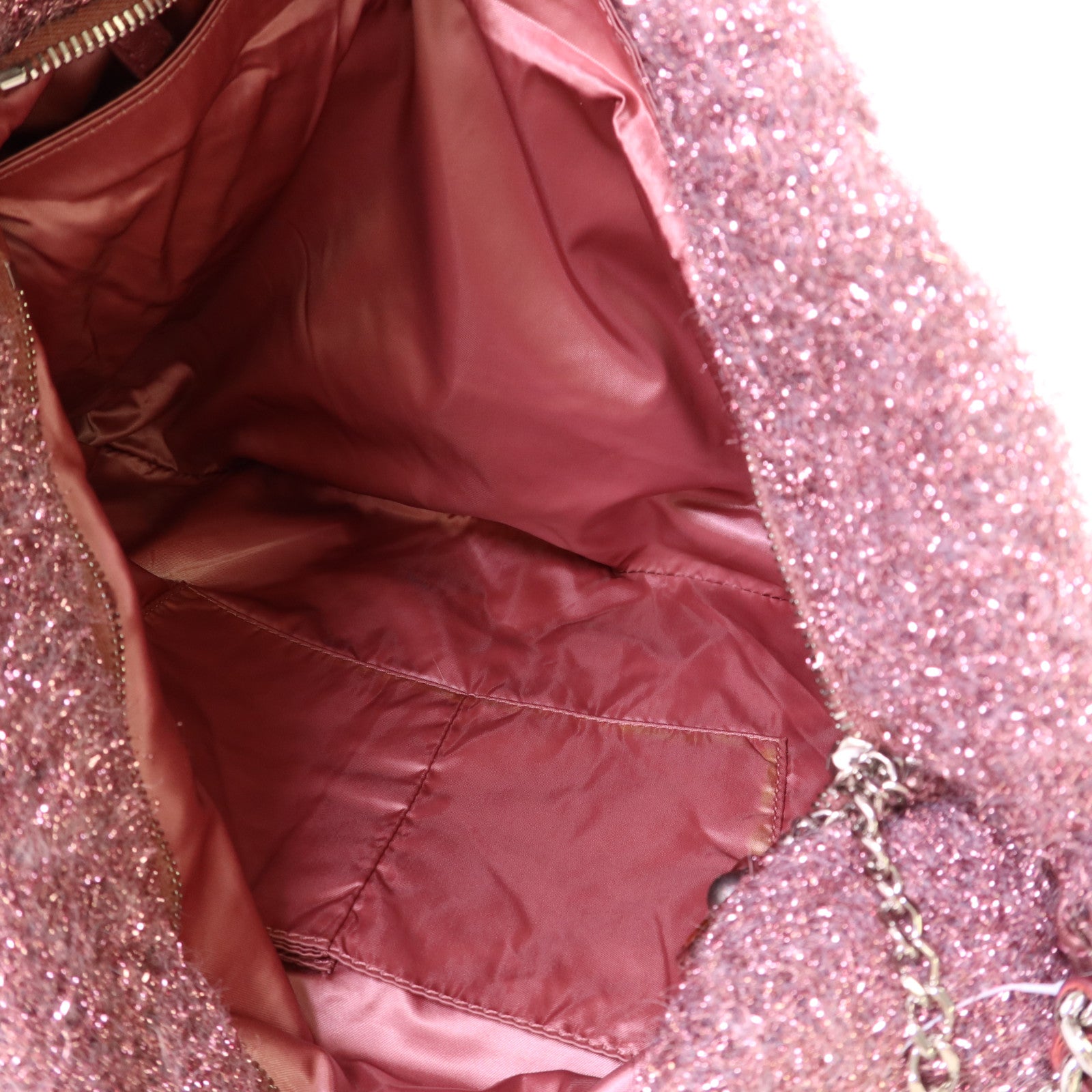 CHANEL 針織布料Shoulder Bag銀扣鏈帶肩背袋