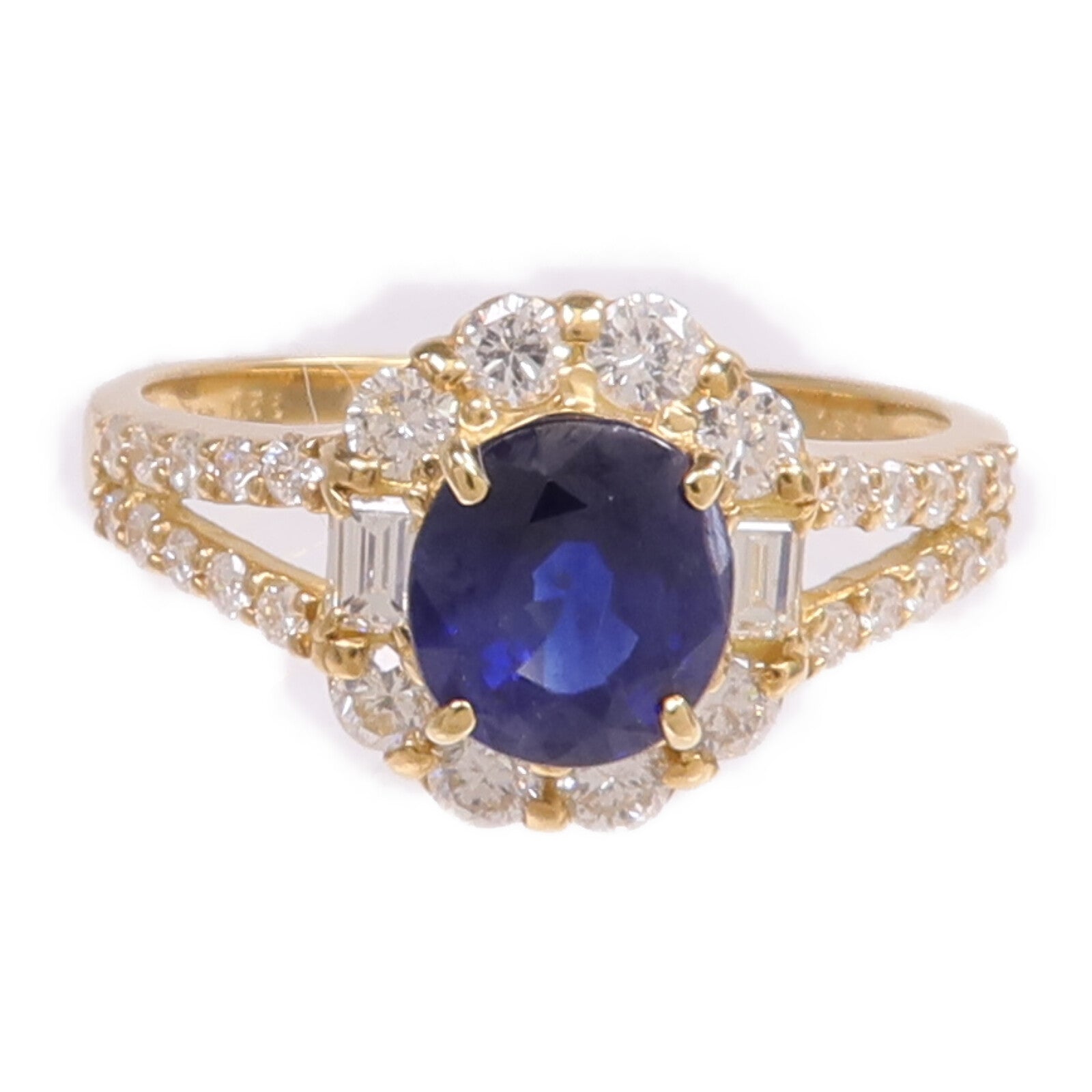 JEWELRY 【激減優惠】18K黃金Sapphire Diamond Ring藍寶石/鑽石戒指US#5.75