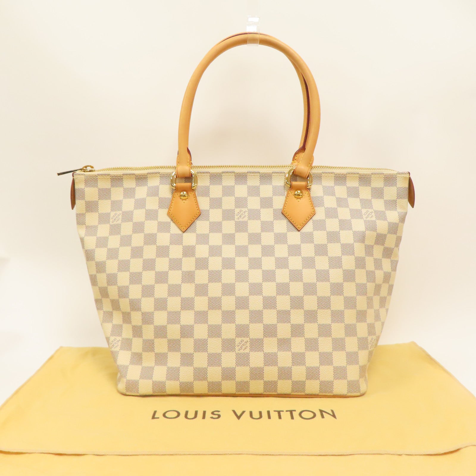 LOUIS VUITTON 【激減優惠】Damier Azur Saleya MM金扣手挽袋白色