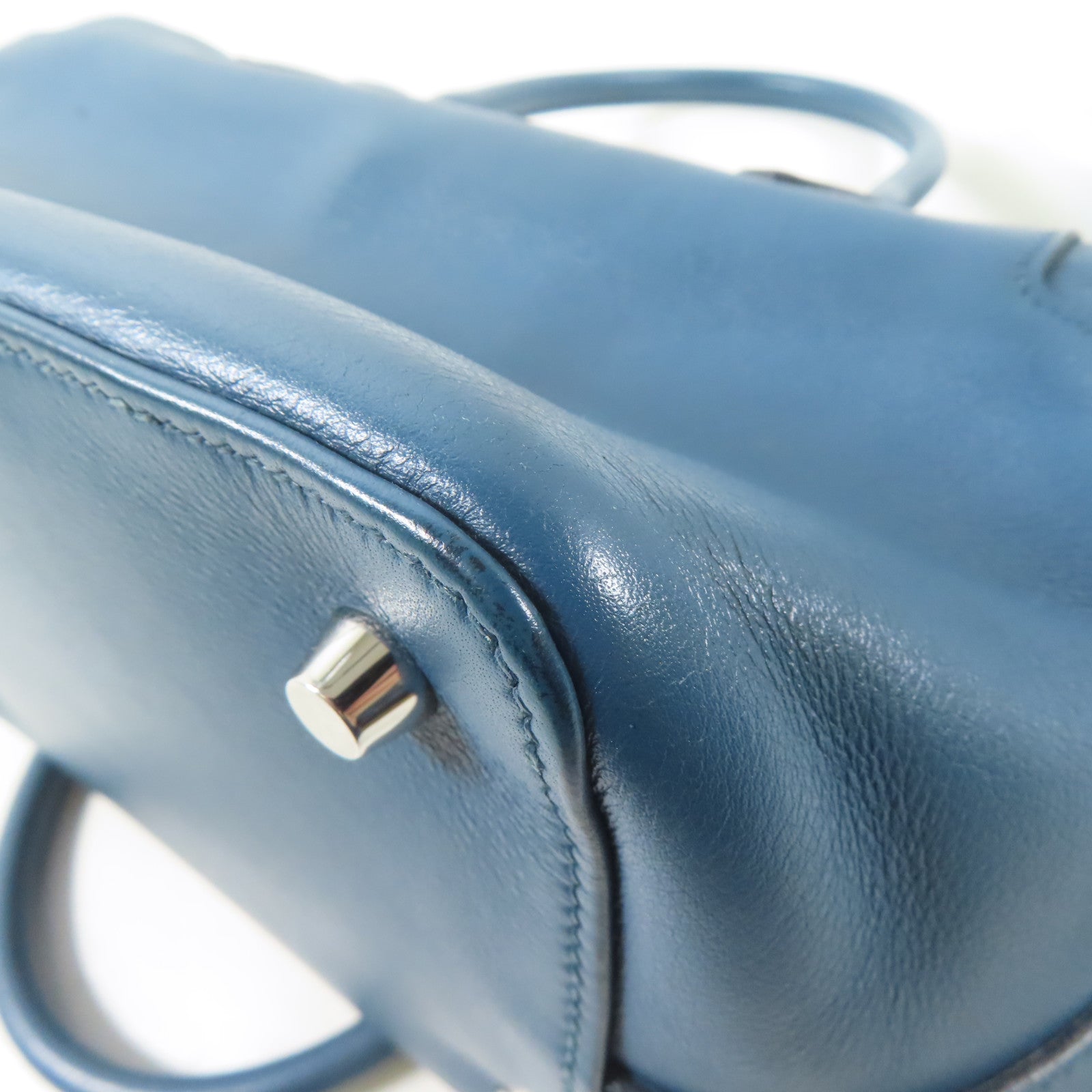 HERMES Swift皮革Toolbox銀扣手挽肩背兩用袋Bleu Agate/藍色