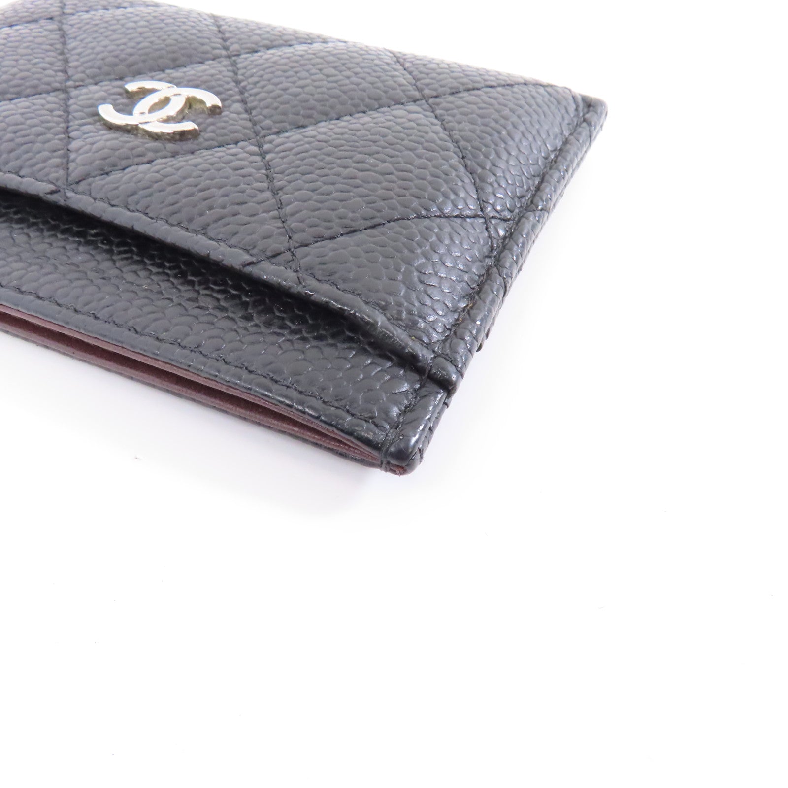 CHANEL 菱格Caviar皮革Card Case銀扣卡片套黑色