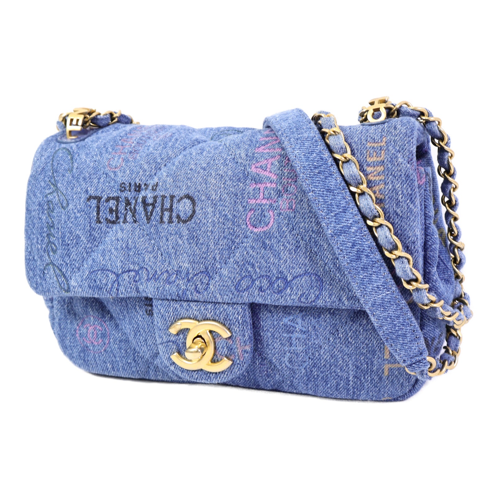 CHANEL 牛仔布Chain Shoulder Bag鏈帶肩背袋