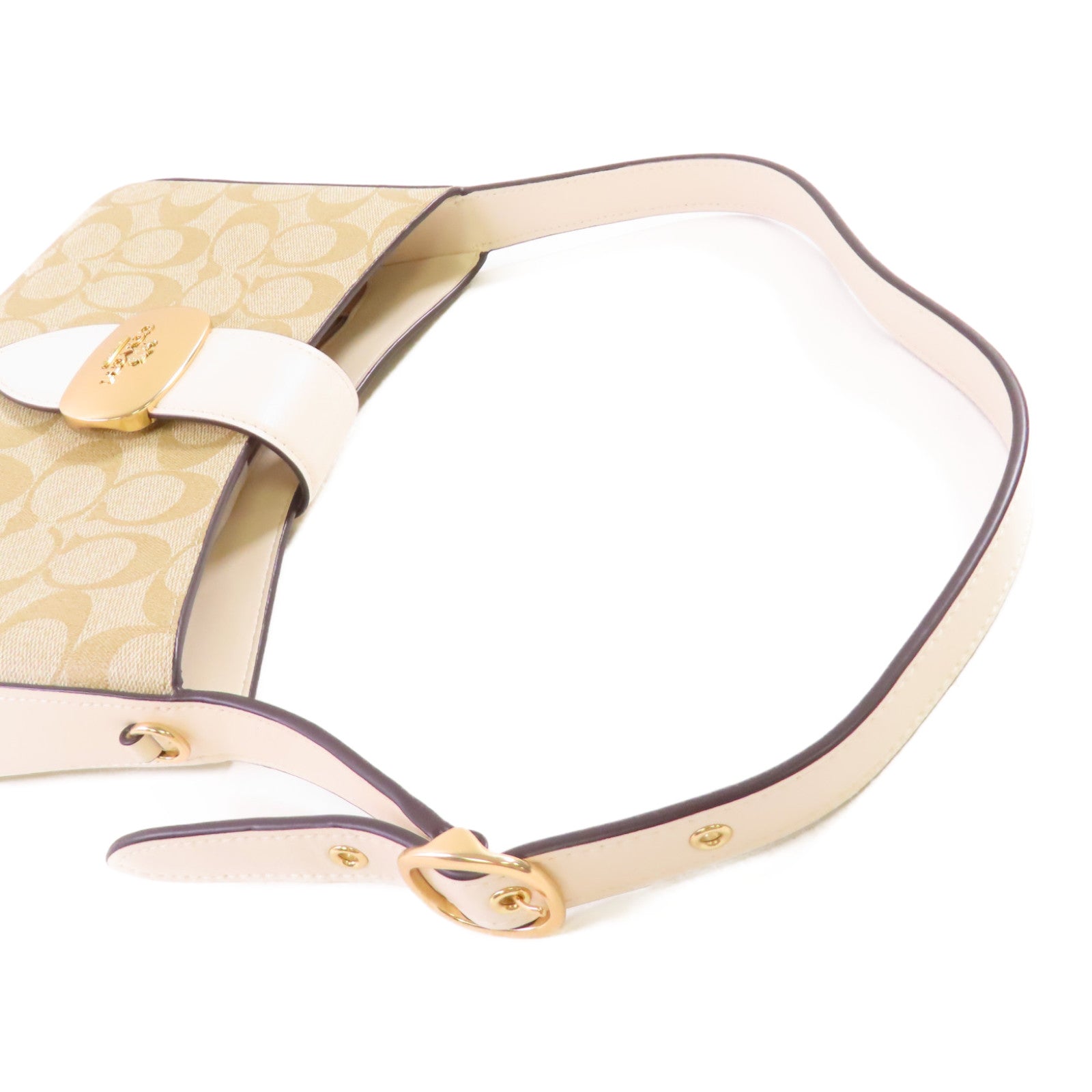 COACH 塗層帆布Eliza Shoulder Bag金扣肩背袋啡色/白色