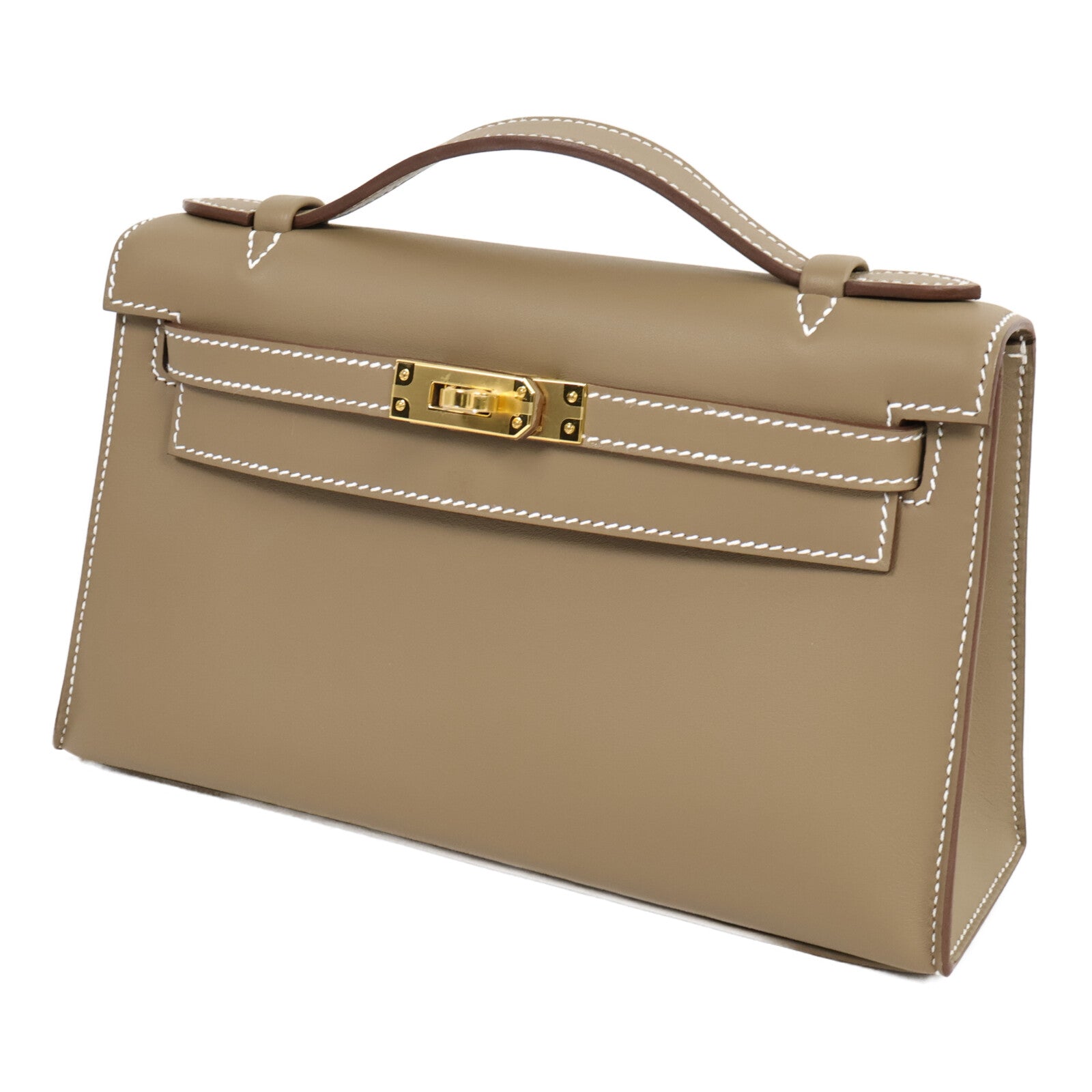 HERMES Veau Swift皮革Kelly Pochette手挽袋Etoupe