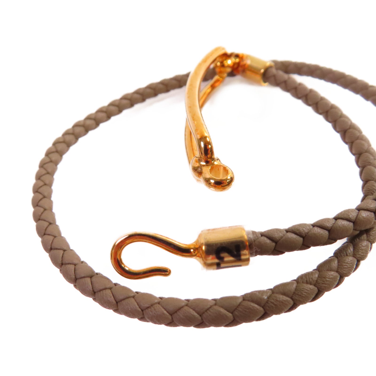 HERMES Swift皮革/金屬Roulis Double Tour Bracelet金扣手鏈大象灰色#T2
