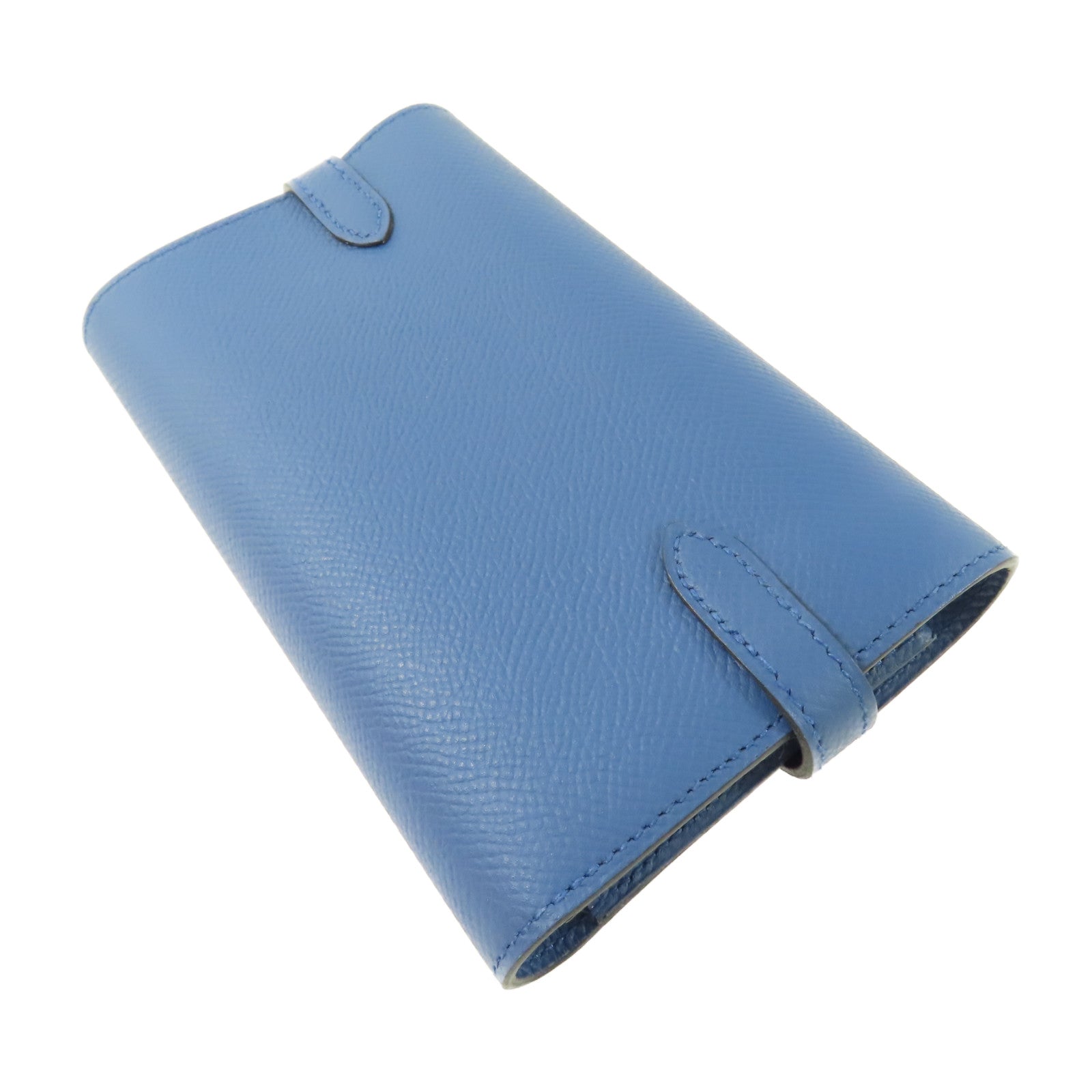HERMES 【激減優惠】Epsom皮革Kelly Short Wallet銀扣錢包7E Bleu Brighton