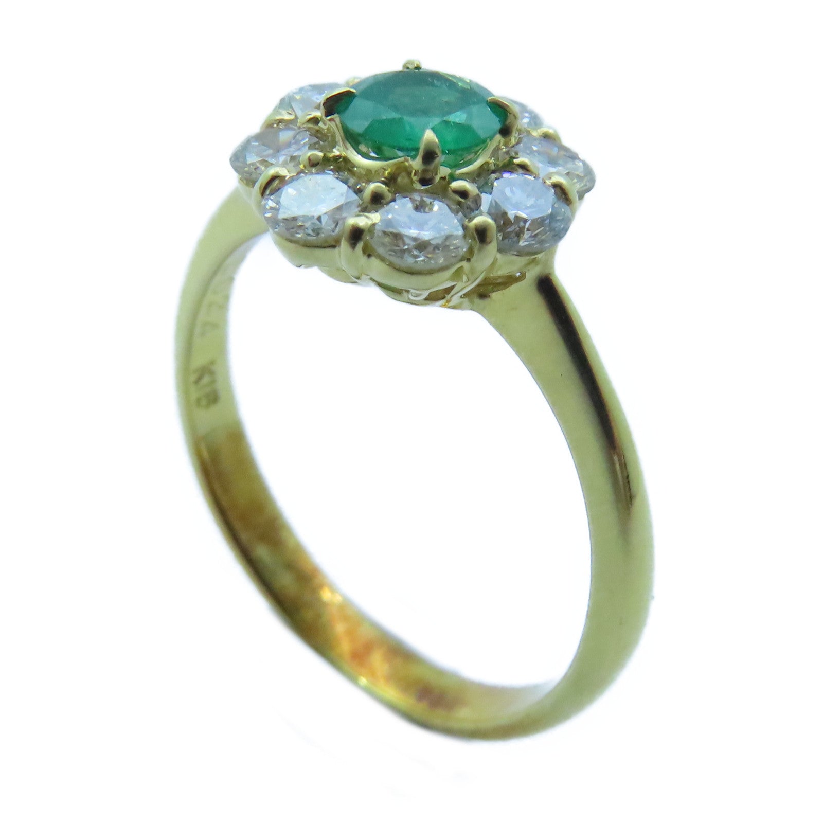 JEWELRY 18K黃金Emerald Ring0.24ct綠寶石/0.64ct鑽石戒指US#5.75