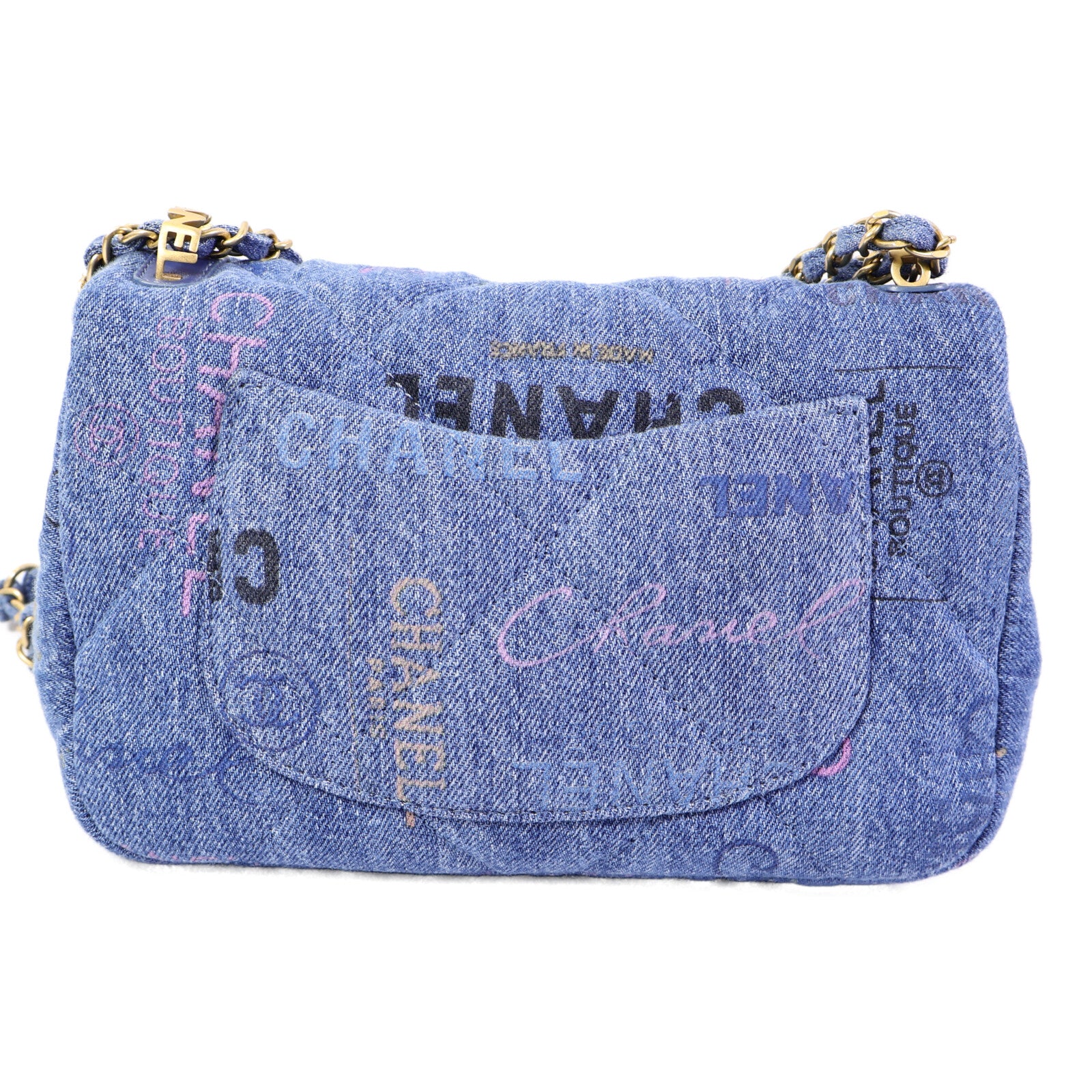 CHANEL 牛仔布Chain Shoulder Bag鏈帶肩背袋