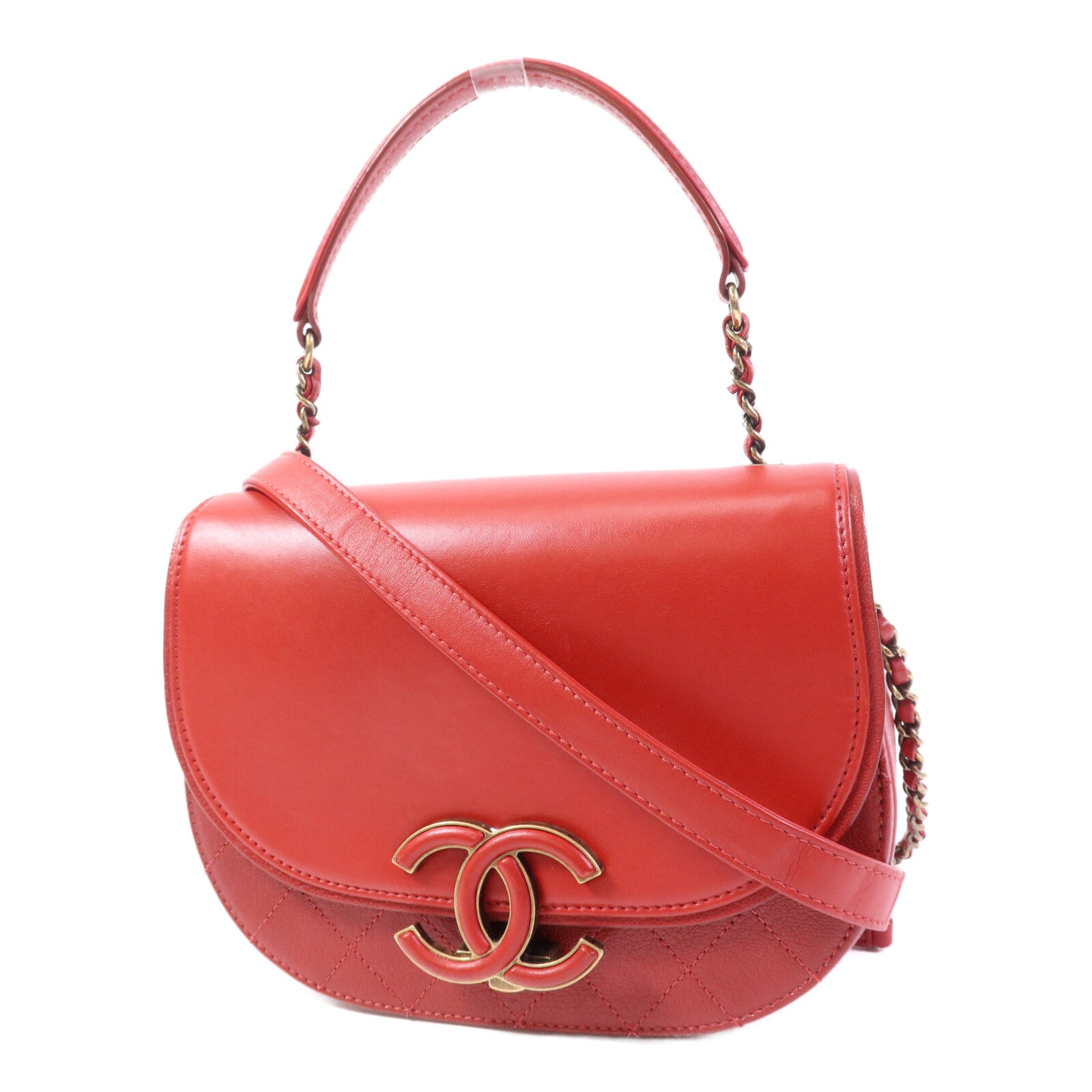 CHANEL 羊皮皮革Coco Curve Flap金扣鏈帶肩背袋