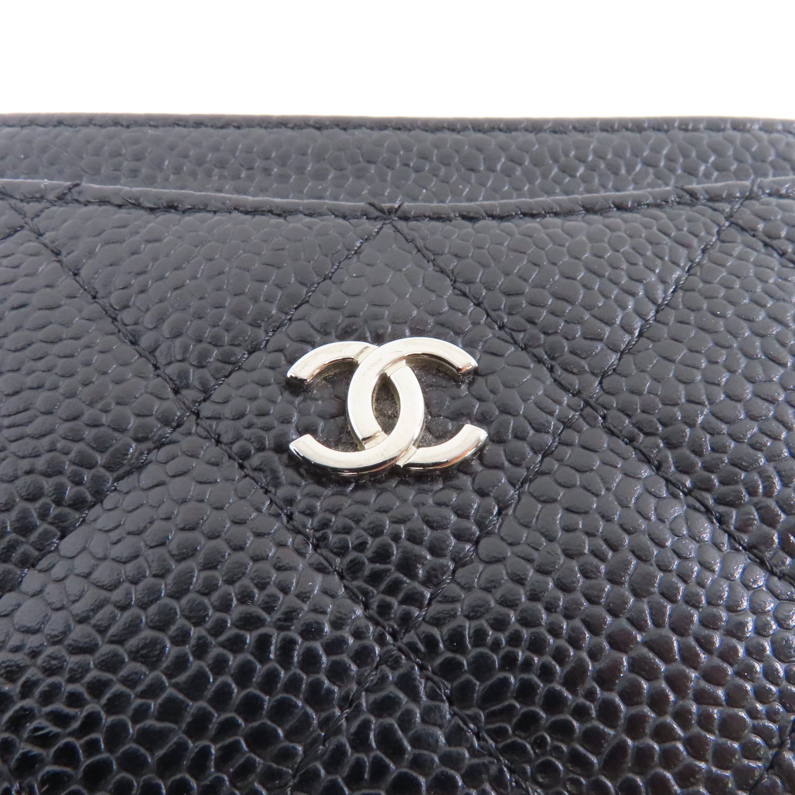 CHANEL 菱格Caviar皮革Card Case銀扣卡片套黑色