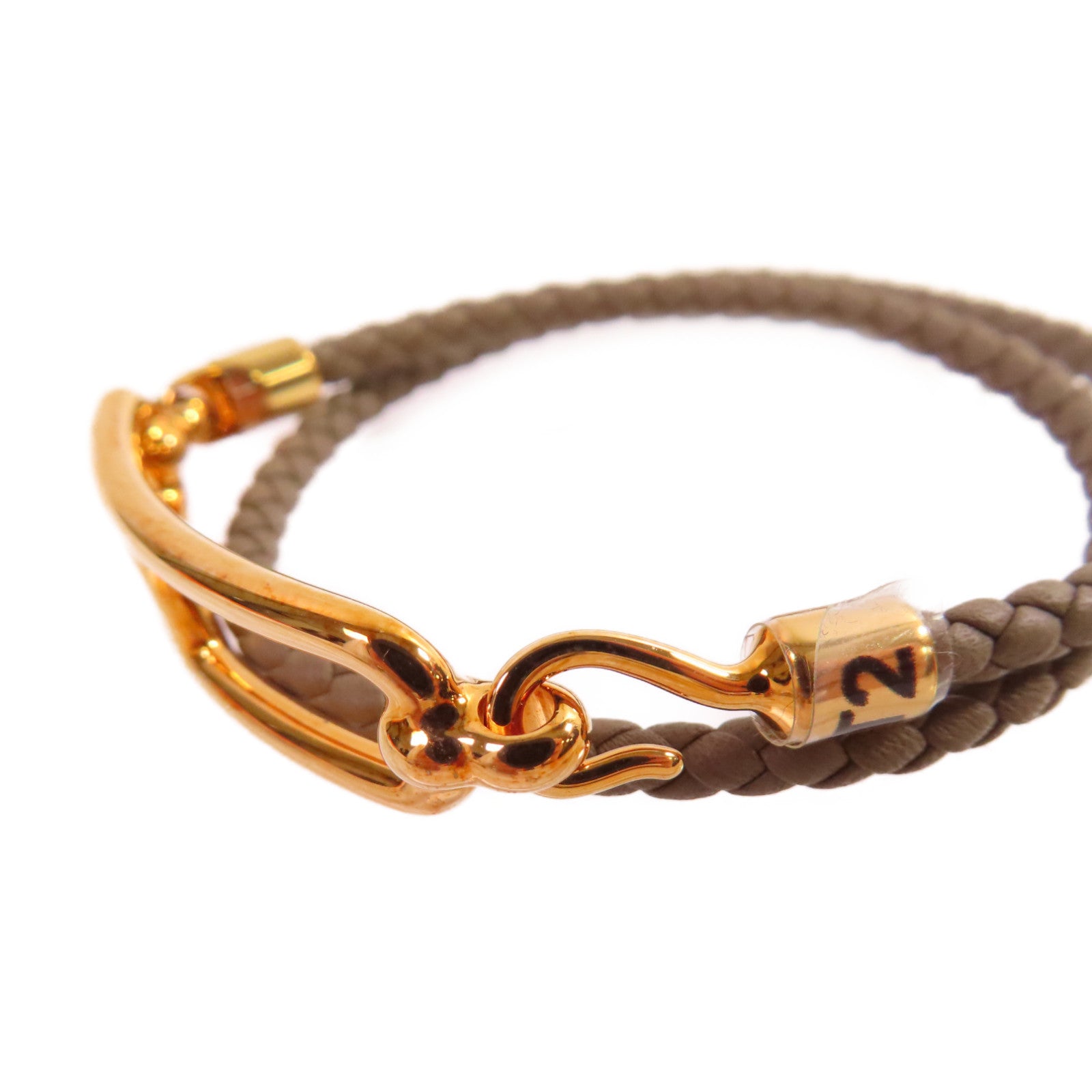 HERMES Swift皮革/金屬Roulis Double Tour Bracelet金扣手鏈大象灰色#T2