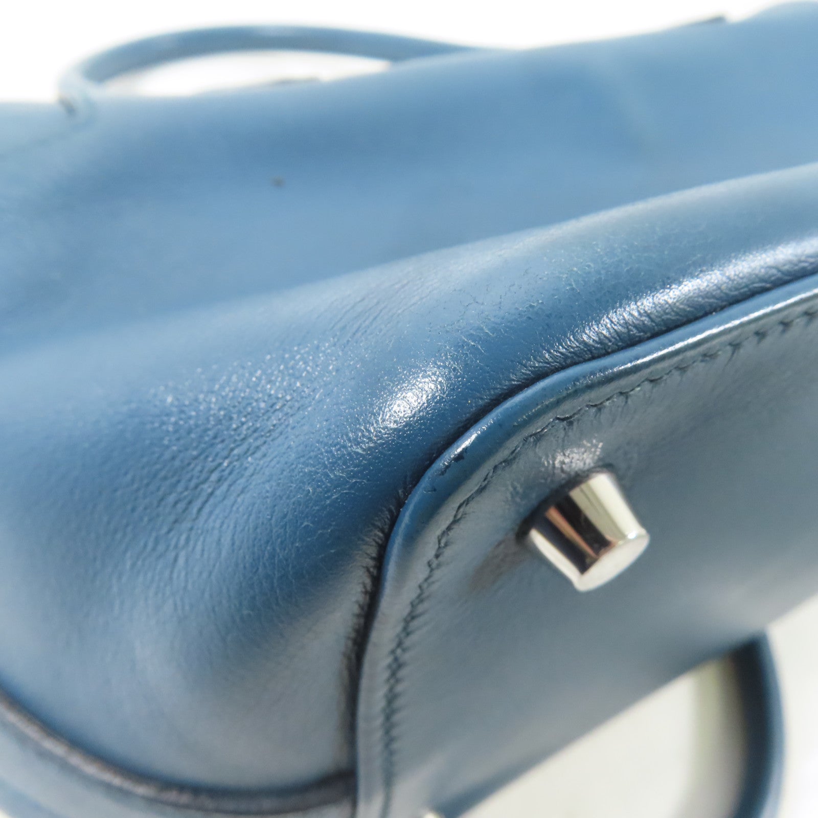 HERMES Swift皮革Toolbox銀扣手挽肩背兩用袋Bleu Agate/藍色