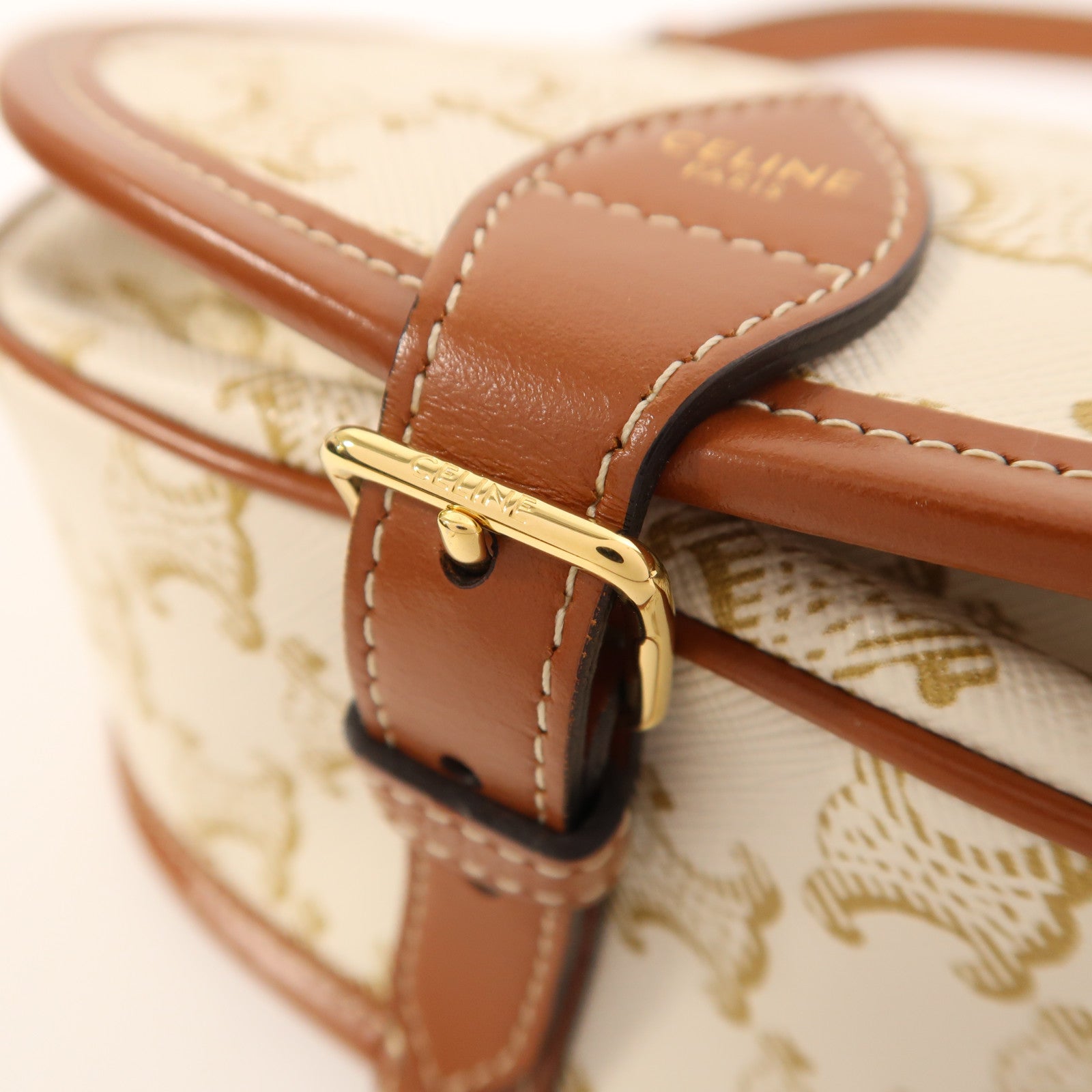 CELINE 塗層帆布Folco Medium金扣肩背袋