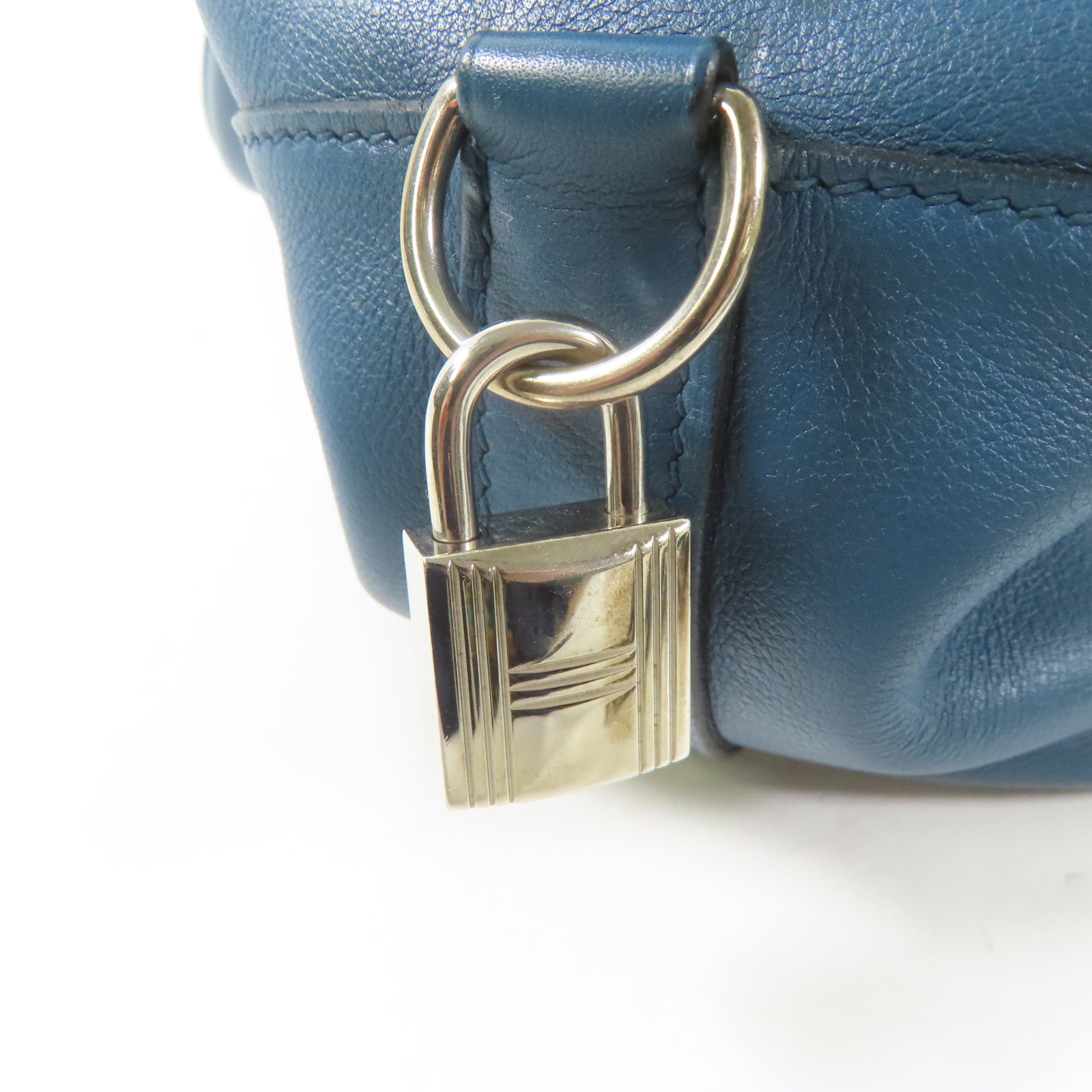 HERMES Swift皮革Toolbox銀扣手挽肩背兩用袋Bleu Agate/藍色