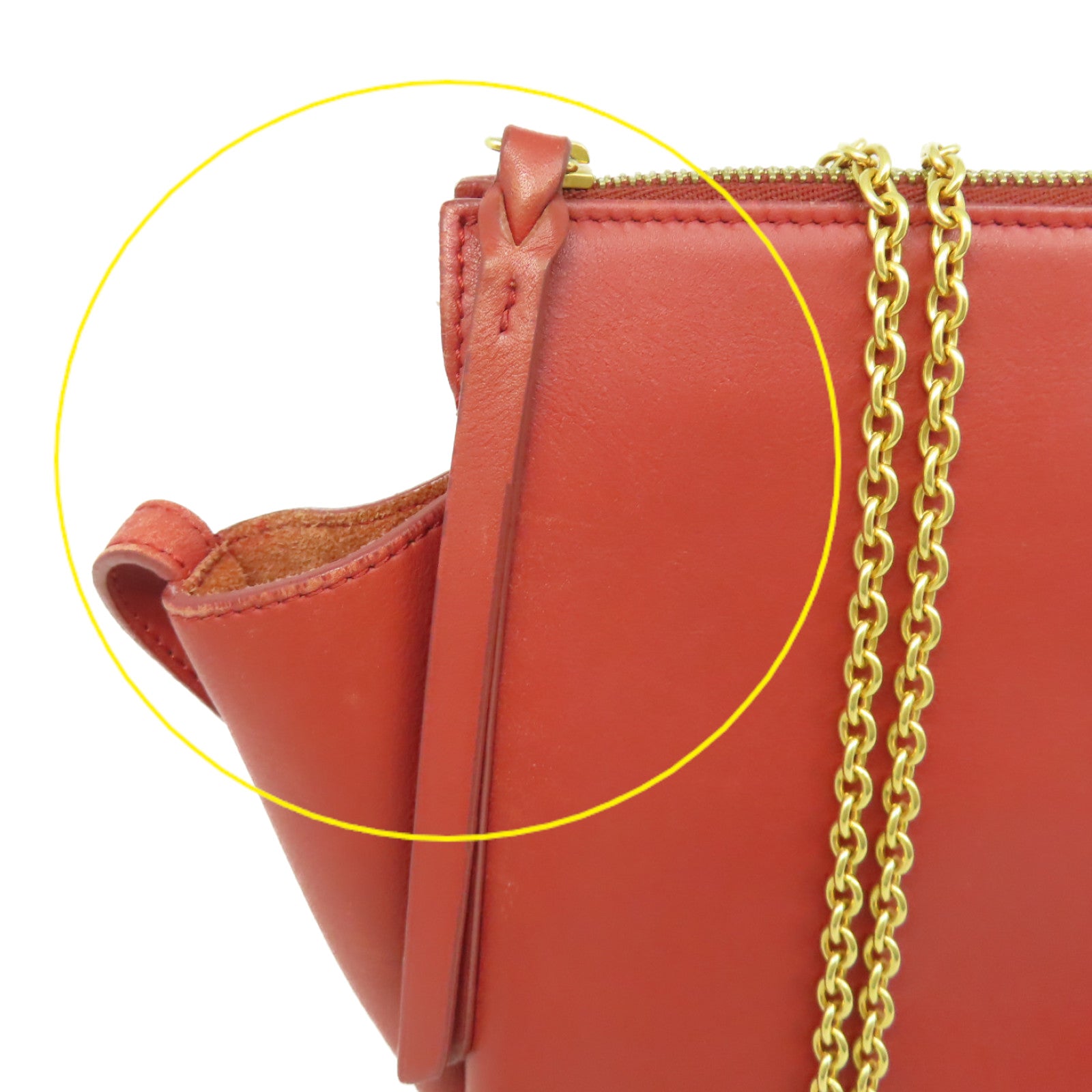 CELINE 【激減優惠】牛皮皮革Chain Shoulder Bag鏈帶肩背袋紅色
