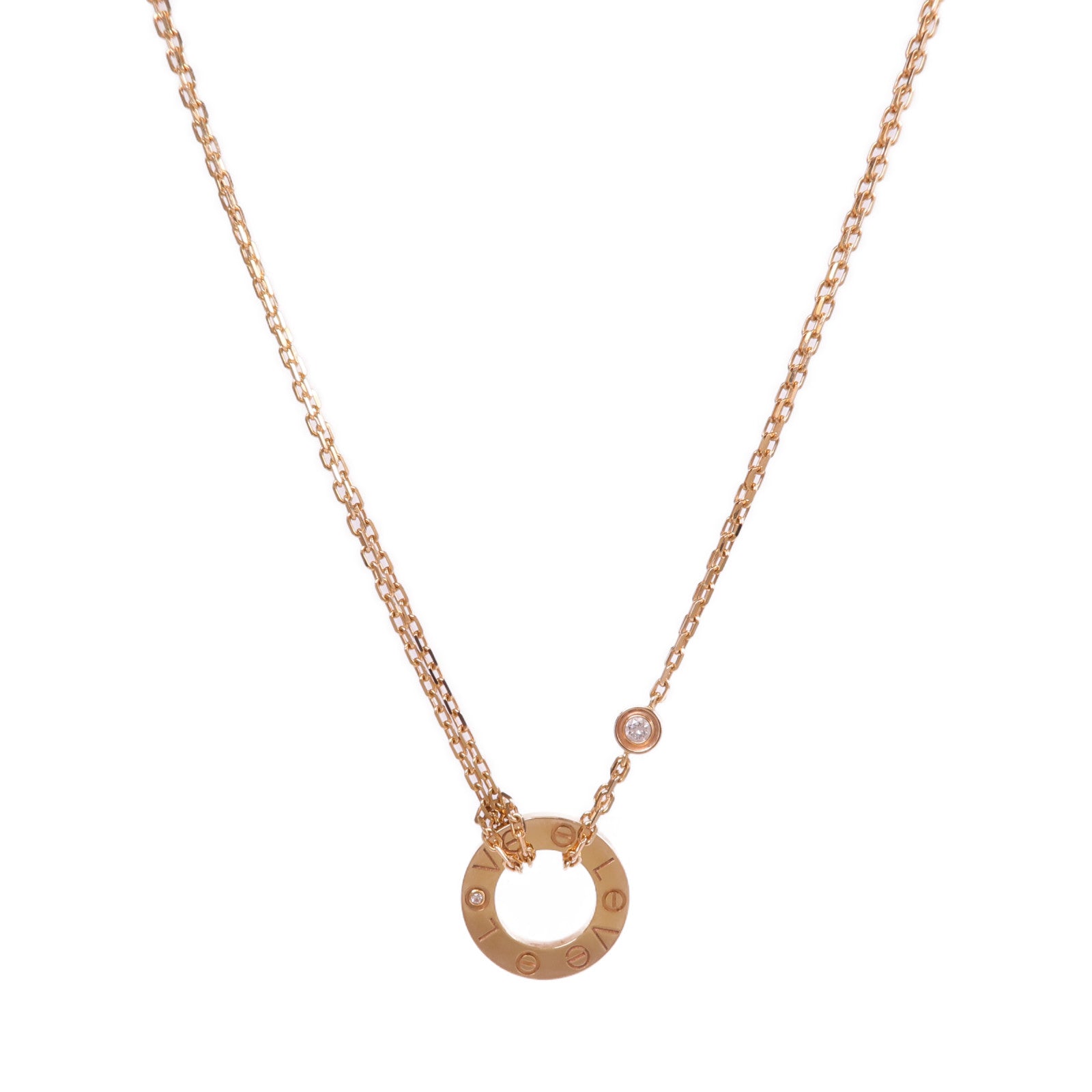 CARTIER 18K玫瑰金Love Diamond Necklace鑽石項鍊