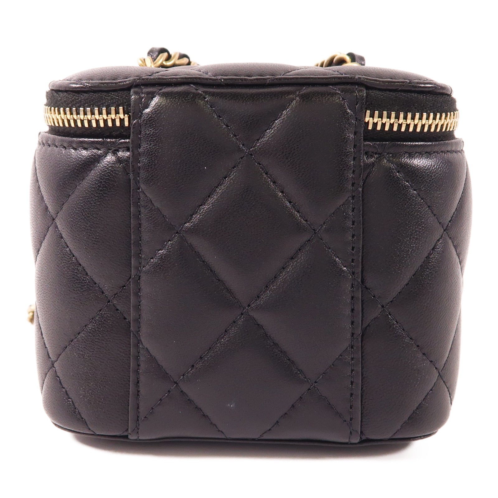 CHANEL CC GHW Mini Vanity Case With Gold Ball Chain Shoulder Bag Lambskin Black