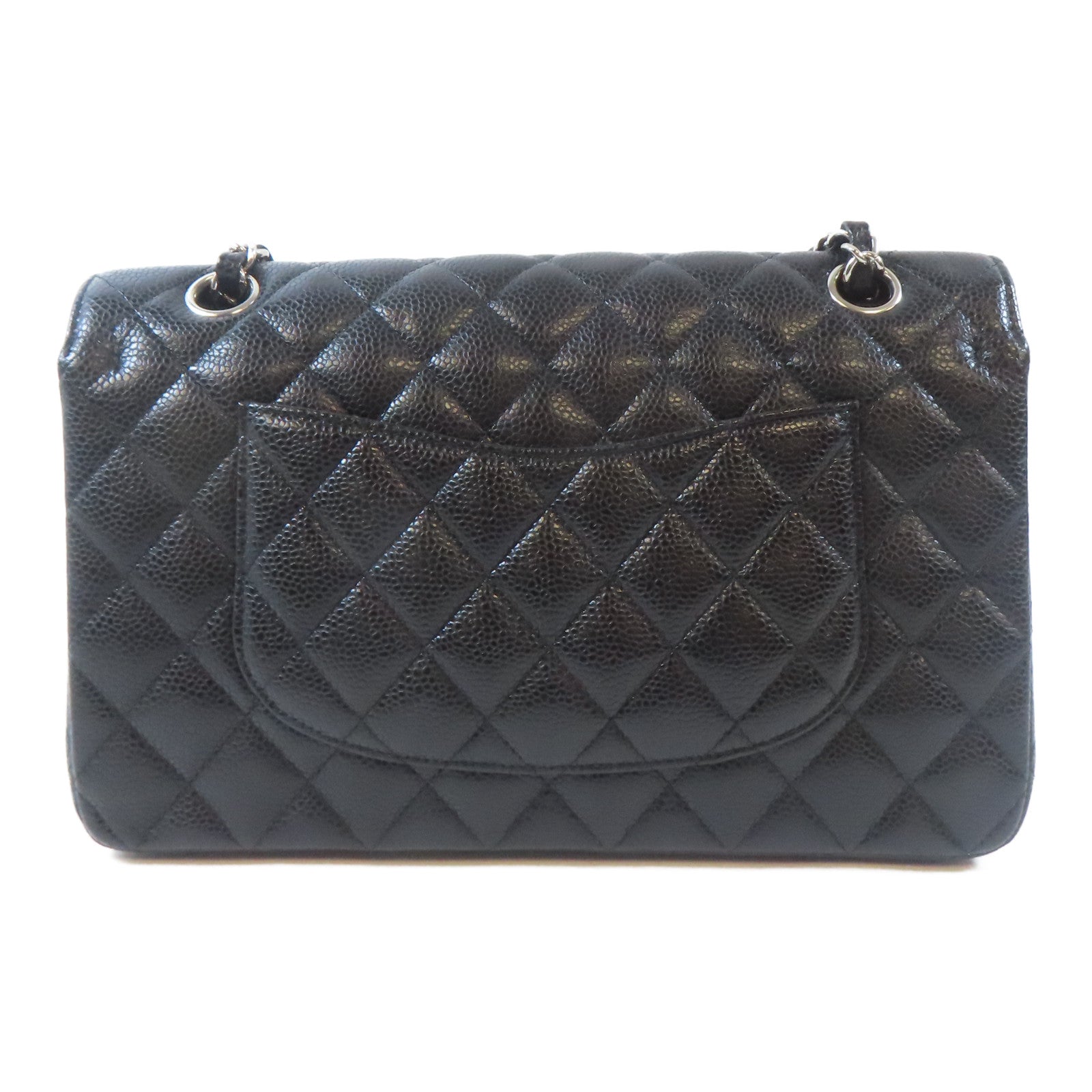 CHANEL 菱格Caviar皮革Classic Flap 25銀扣鏈帶肩背袋黑色