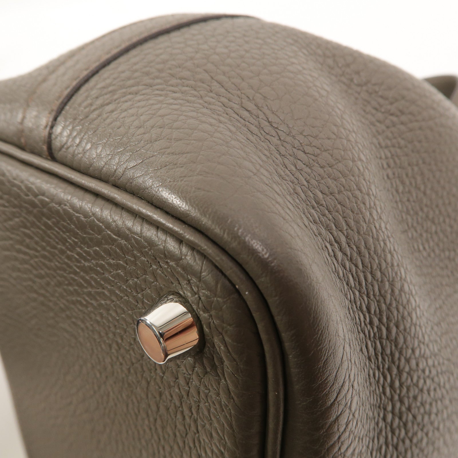 HERMES Clemence皮革Picotin PM手挽袋Etain