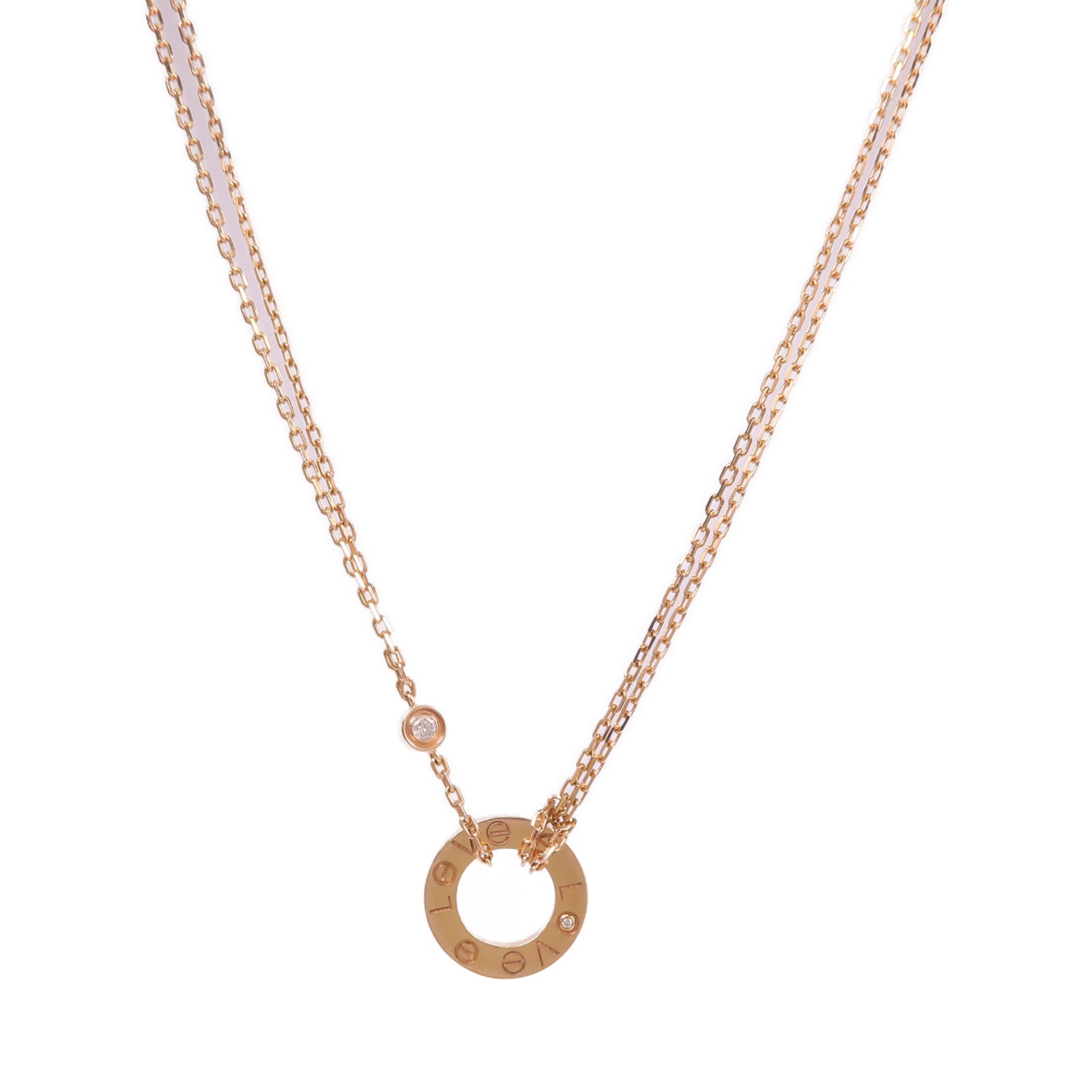CARTIER 18K玫瑰金Love Diamond Necklace鑽石項鍊