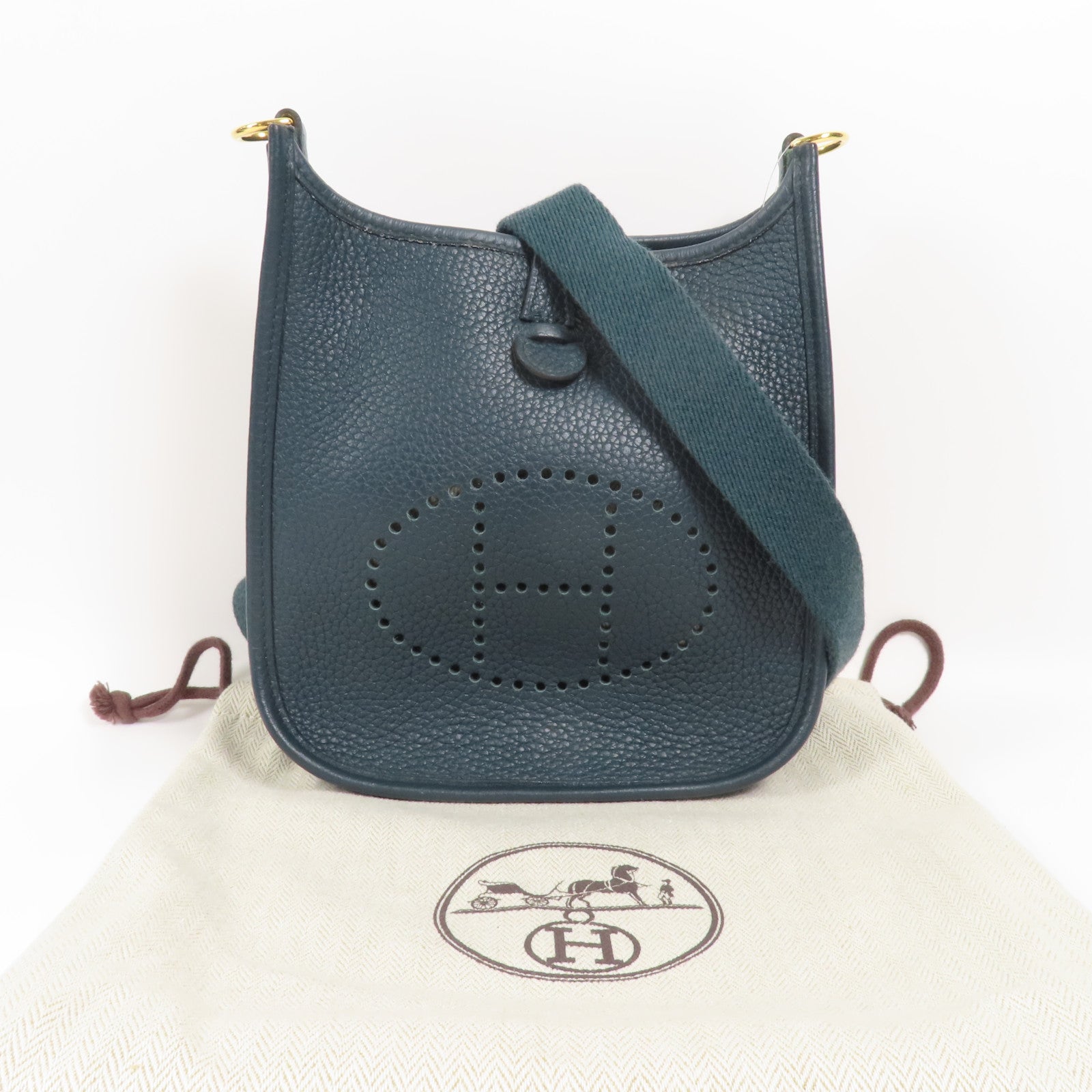 HERMES 【激減優惠】Clemence皮革Evelyne TPM金扣肩背袋60 Vert cypres